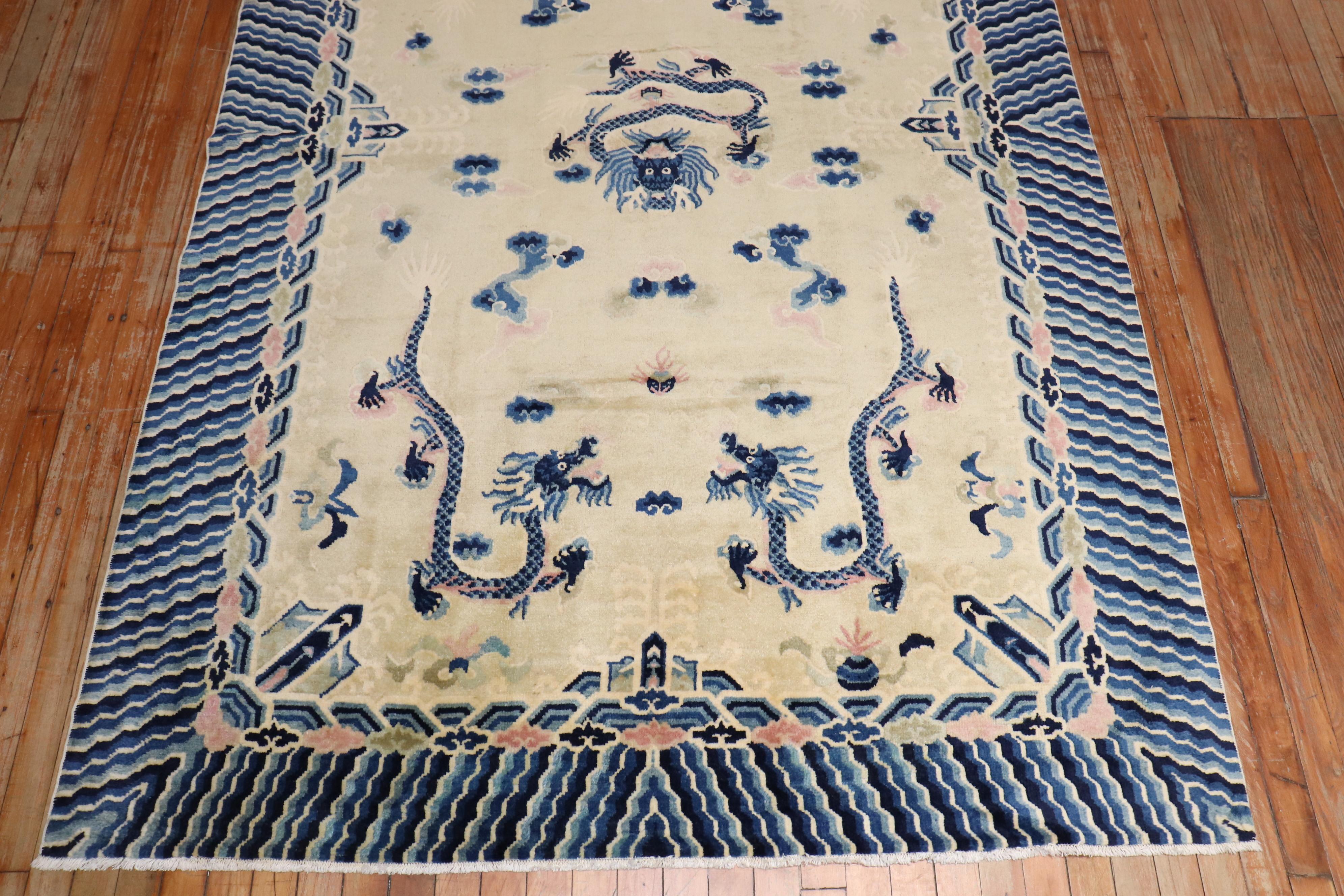 20th Century Zabihi Collection Vintage Chinese Dragon Rug For Sale