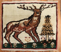 Zabihi Collection Vintage Deer Turkish Mini Rug
