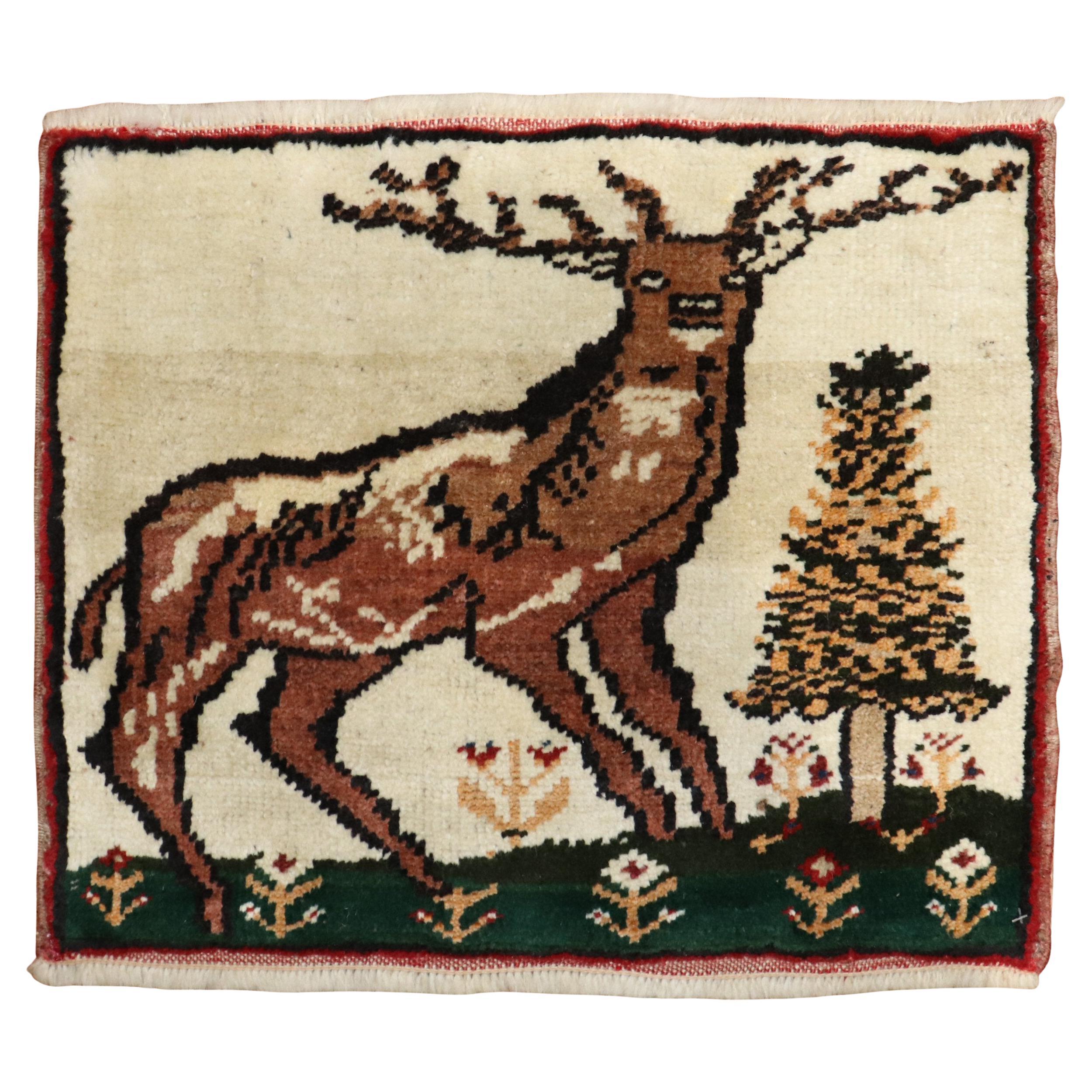 Zabihi Collection Vintage Deer Türkischer Mini-Teppich