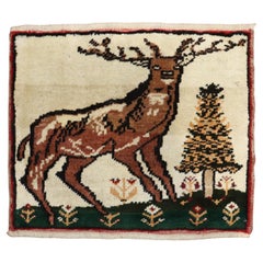 Zabihi Collection Vintage Deer Turkish Mini Rug