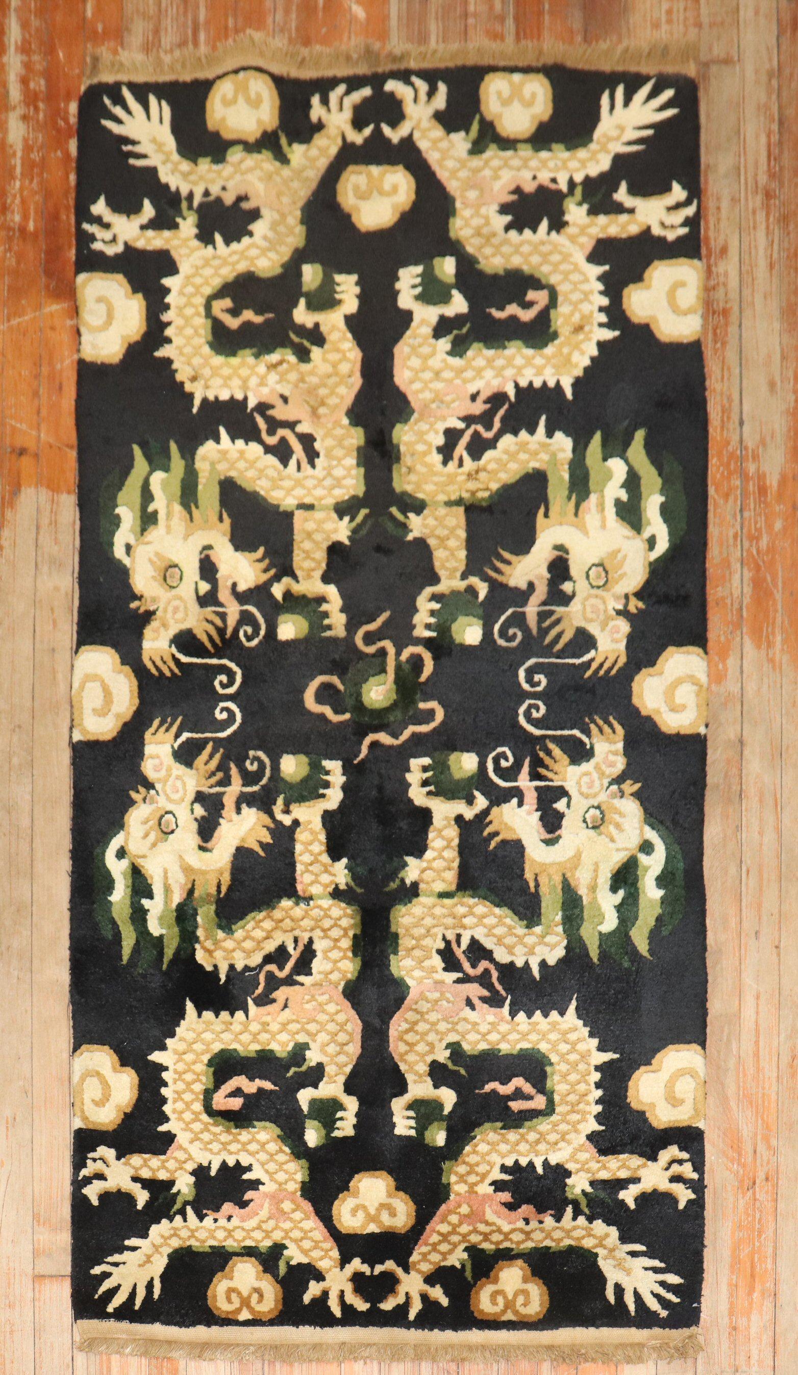 Tibetan Zabihi Collection Vintage Dragon Rug For Sale