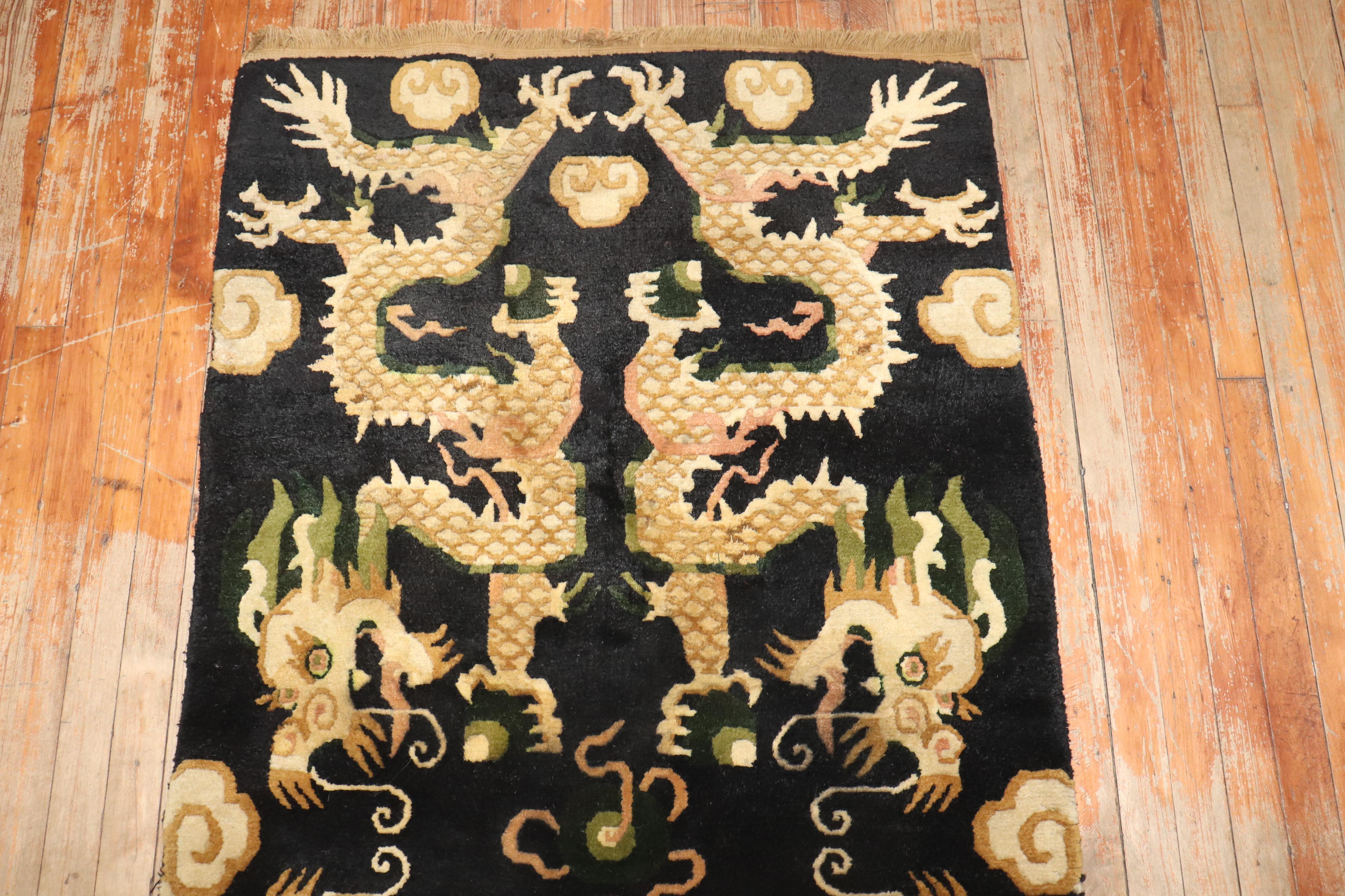 Hand-Woven Zabihi Collection Vintage Dragon Rug For Sale