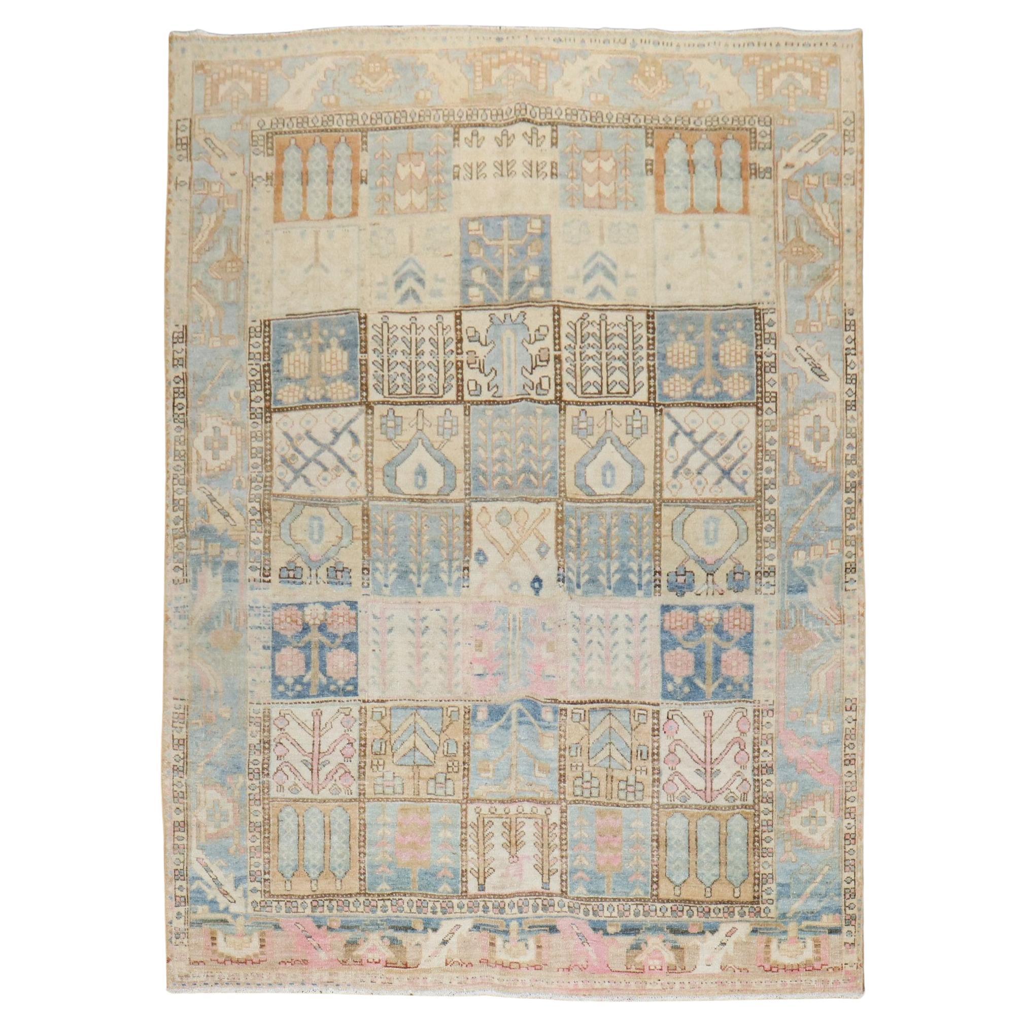 Zabihi Collection Vintage Garden Box Persian Bakhtiari Rug For Sale