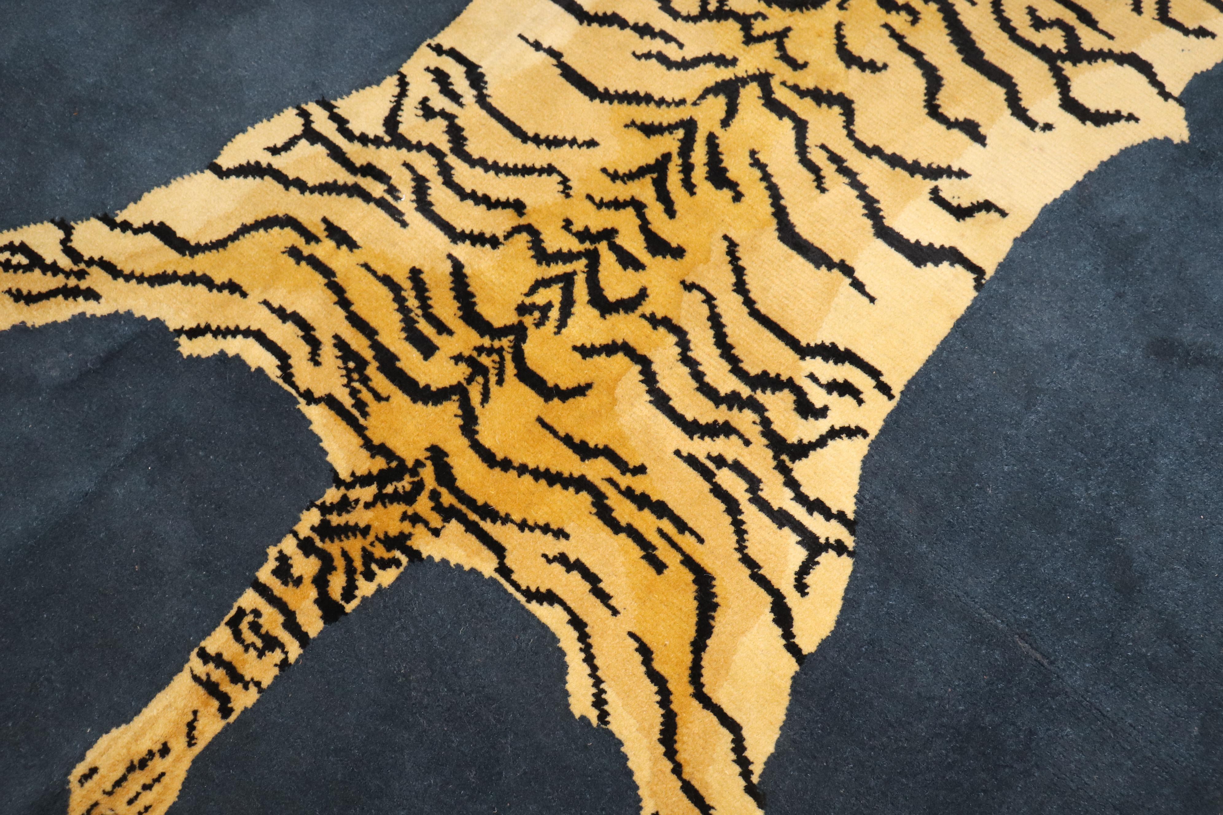 Zabihi Collection Vintage Indian Tiger Rug In Good Condition For Sale In New York, NY