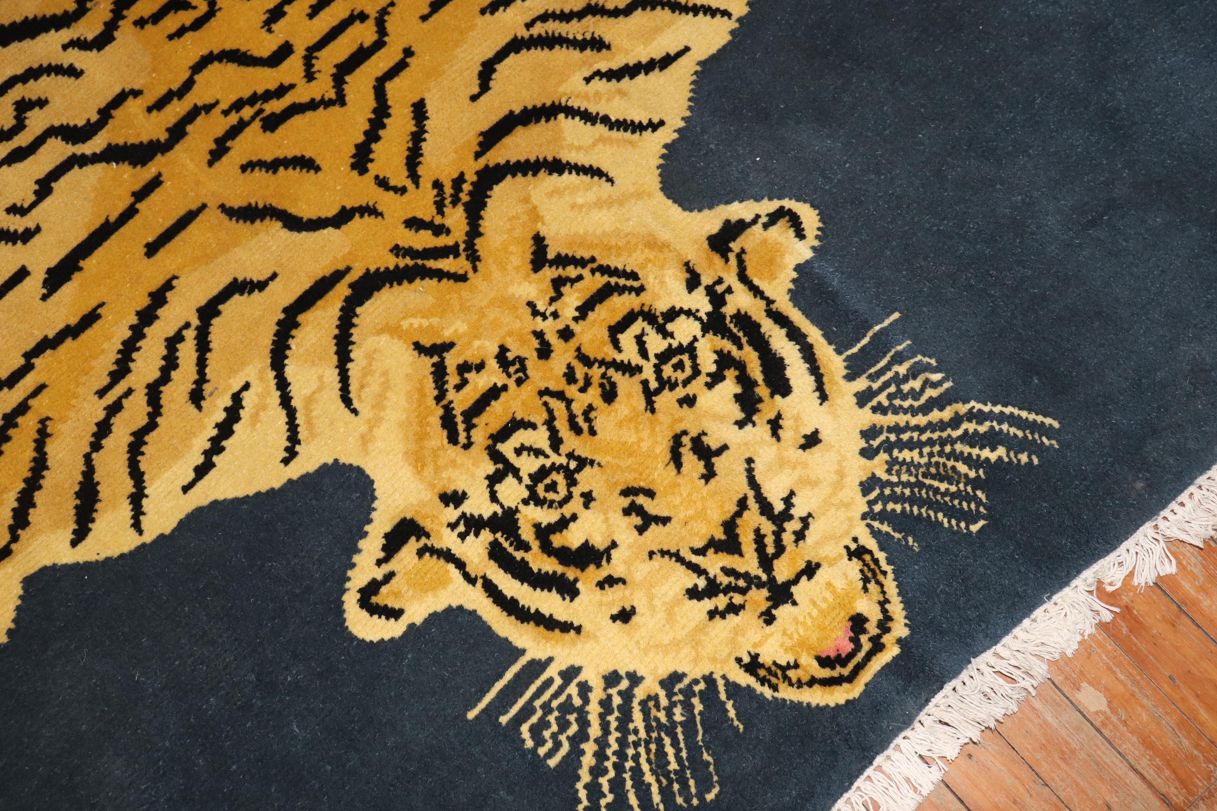 20th Century Zabihi Collection Vintage Indian Tiger Rug For Sale