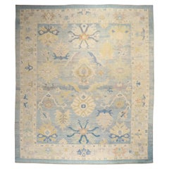 Zabihi Kollektion Vintage inspirierter blauer großer türkischer Oushak-Teppich