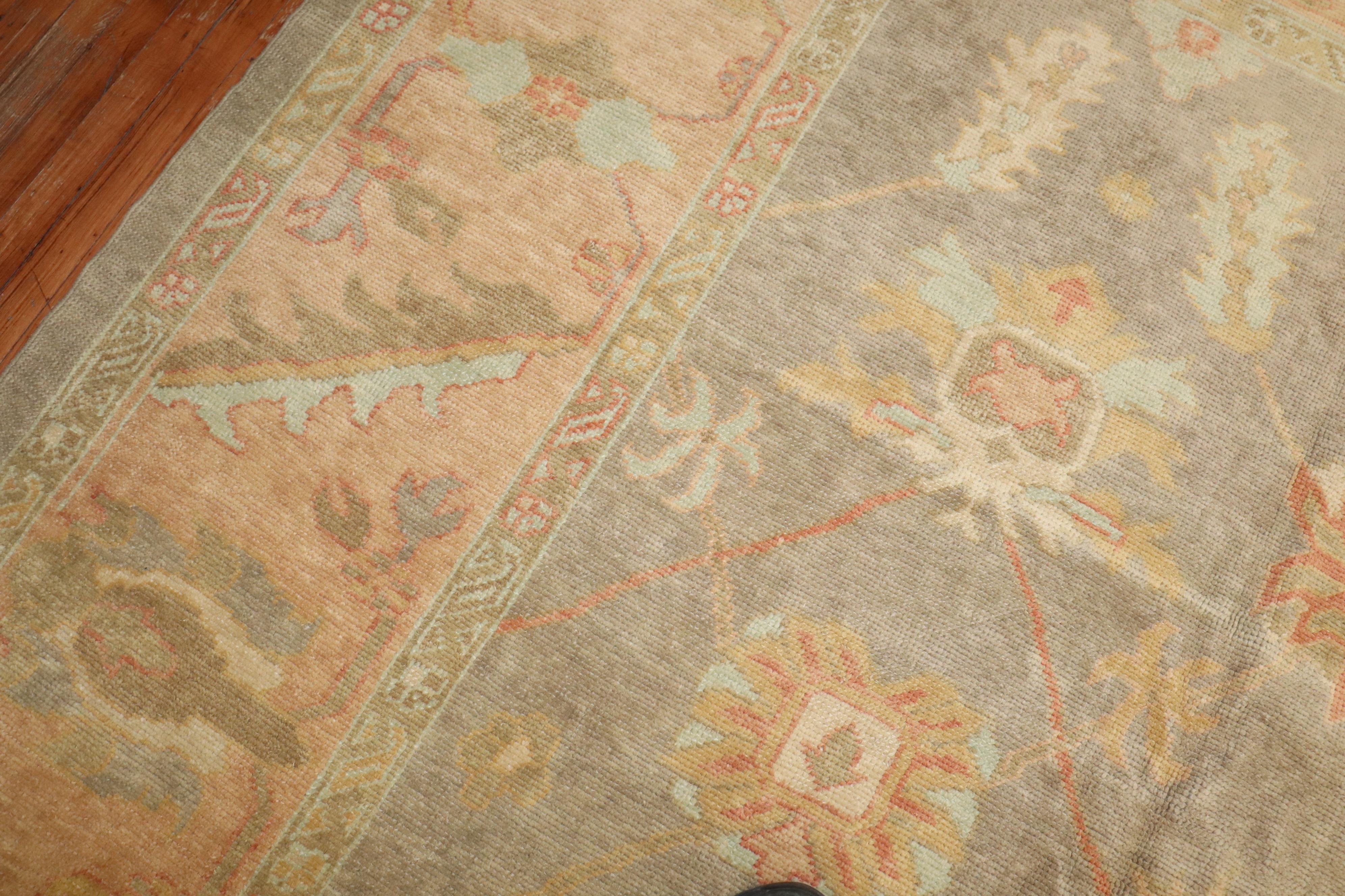 Zabihi Collection Vintage Inspired Large Gray Turkish Square Oushak Carpet For Sale 4