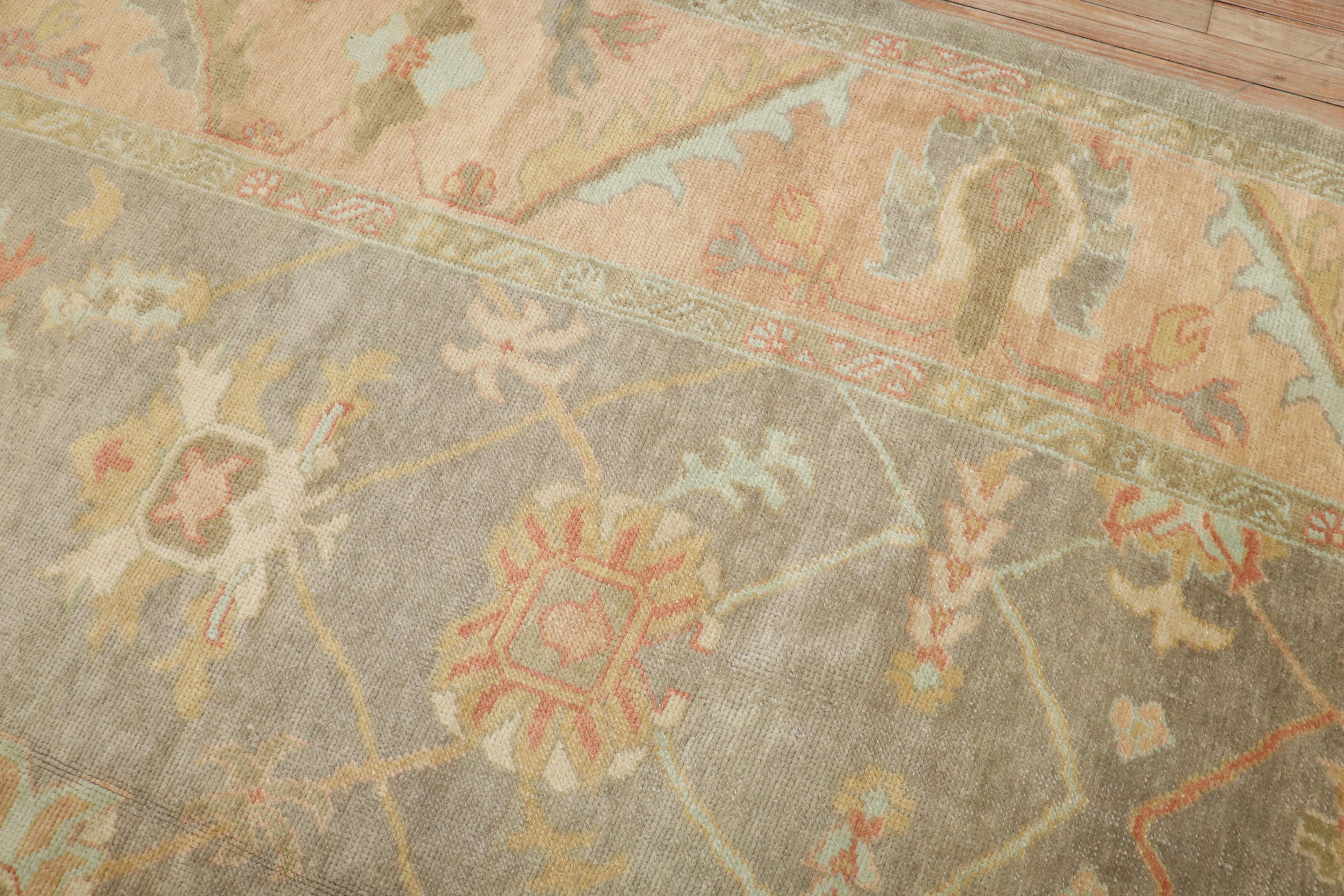 Zabihi Collection Vintage Inspired Large Gray Turkish Square Oushak Carpet For Sale 5