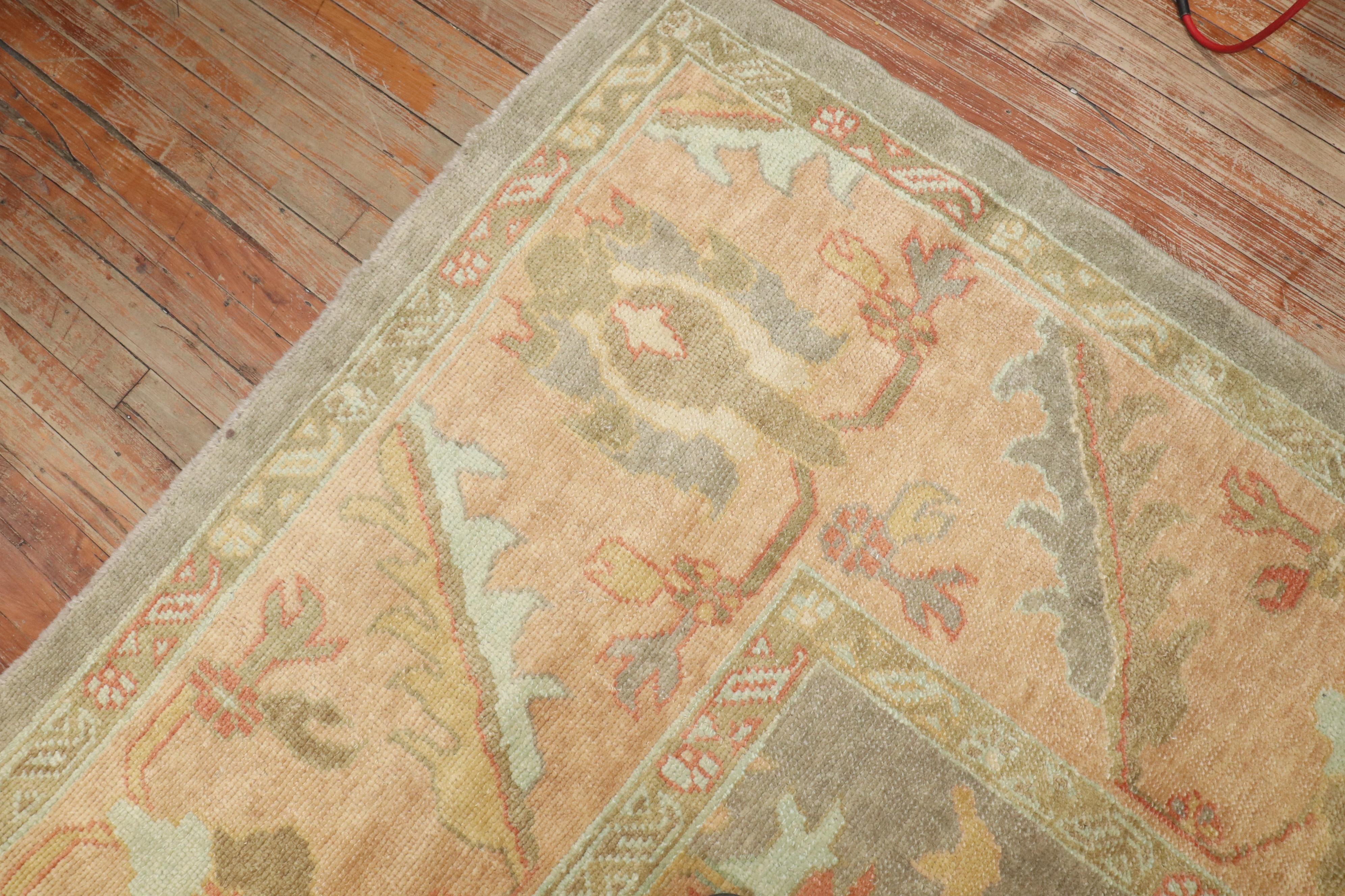 Zabihi Collection Vintage Inspired Large Gray Turkish Square Oushak Carpet For Sale 6
