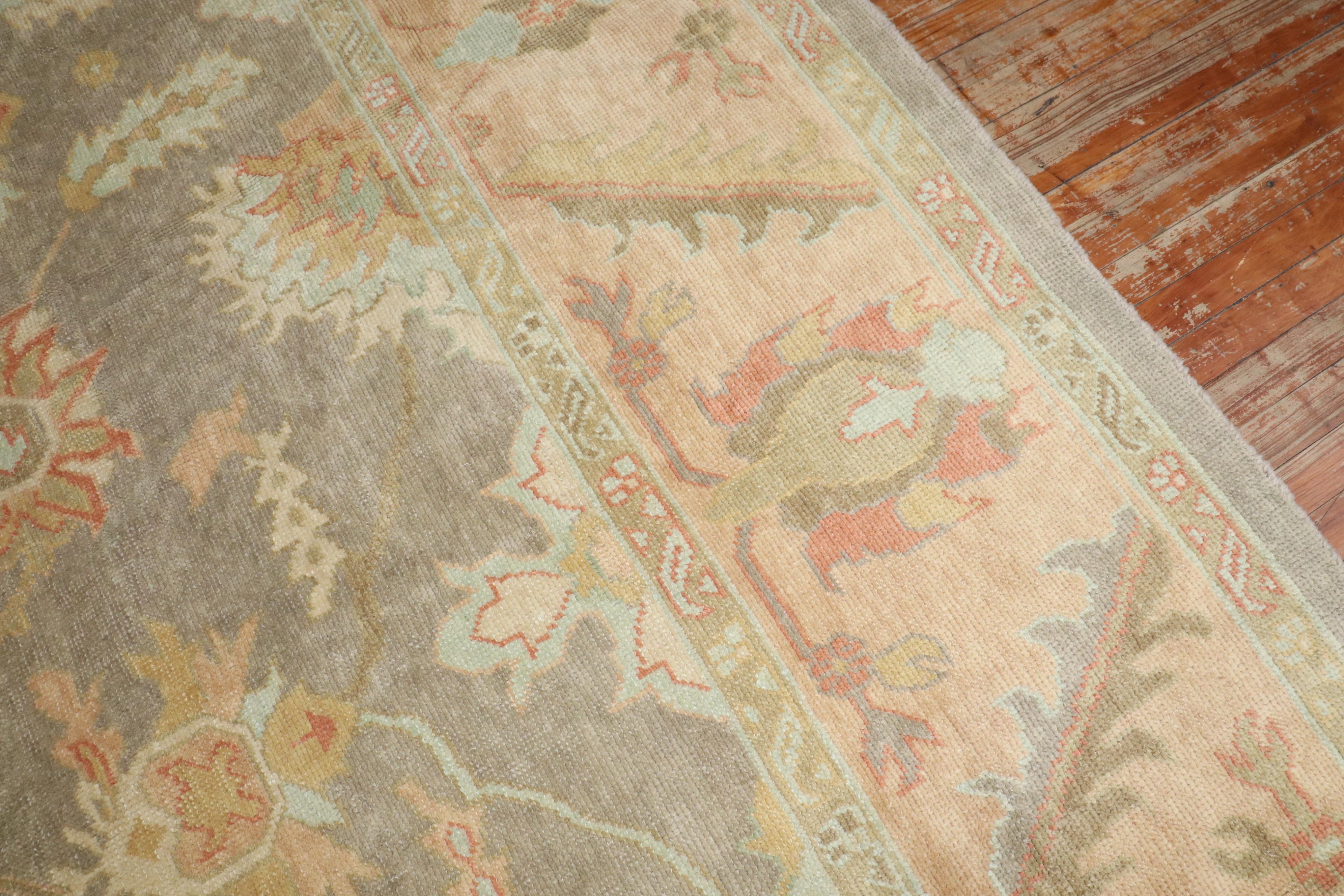 Zabihi Collection Vintage Inspired Large Gray Turkish Square Oushak Carpet For Sale 7