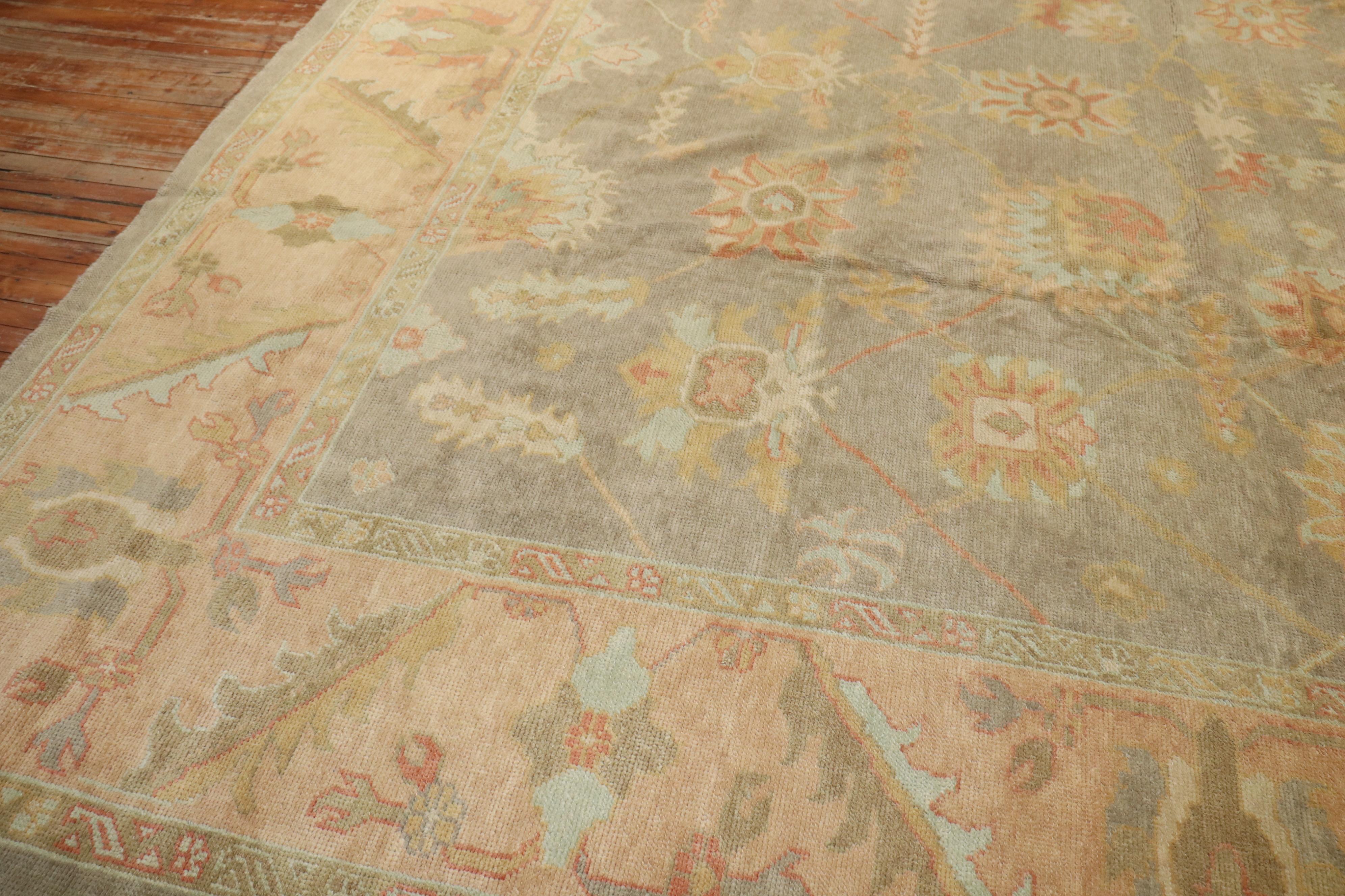 Zabihi Collection Vintage Inspired Large Gray Turkish Square Oushak Carpet For Sale 8