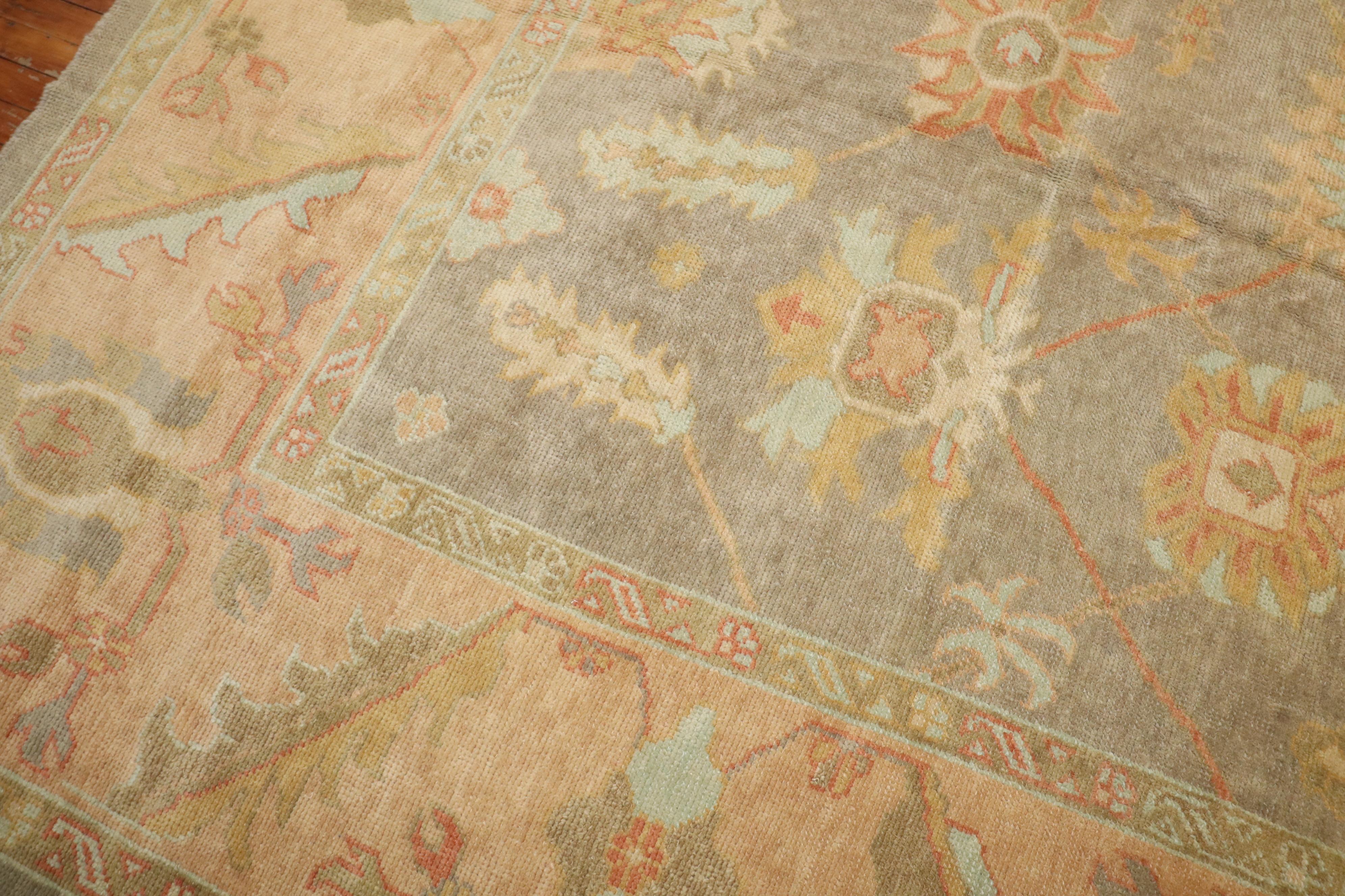 Zabihi Collection Vintage Inspired Large Gray Turkish Square Oushak Carpet For Sale 9
