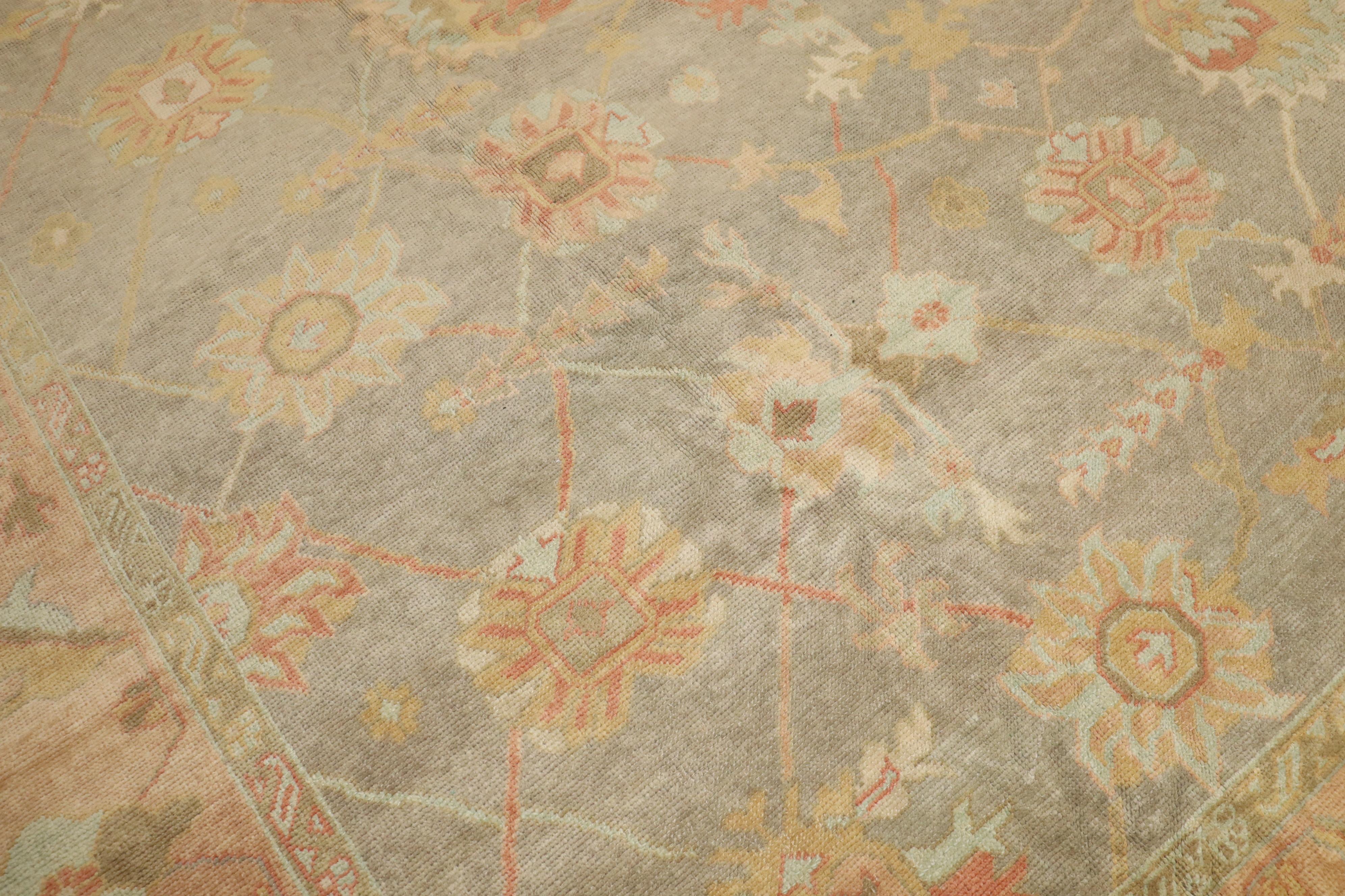 Zabihi Collection Vintage Inspired Large Gray Turkish Square Oushak Carpet For Sale 1