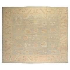 Zabihi Collection Vintage Inspired Large Gray Turkish Square Oushak Carpet