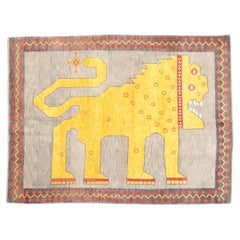 Zabihi Collection Vintage Inspired Modern Turkish Lion Motif Rug