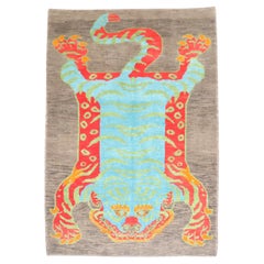Zabihi Collection Vintage Inspired Modern Turkish Tiger Motif Rug