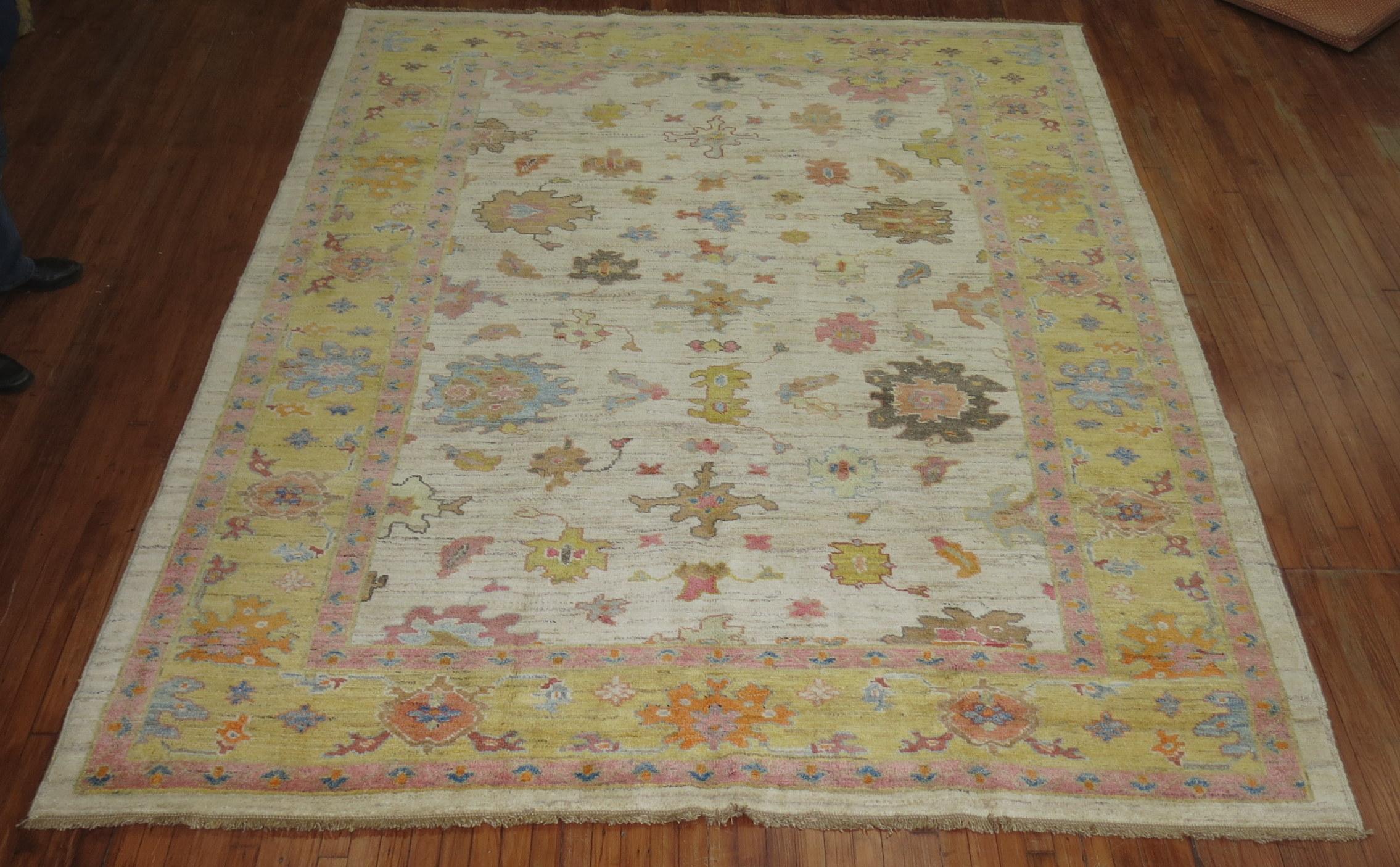 American Classical Zabihi Collection Vintage Inspired Turkish Oushak Rug For Sale