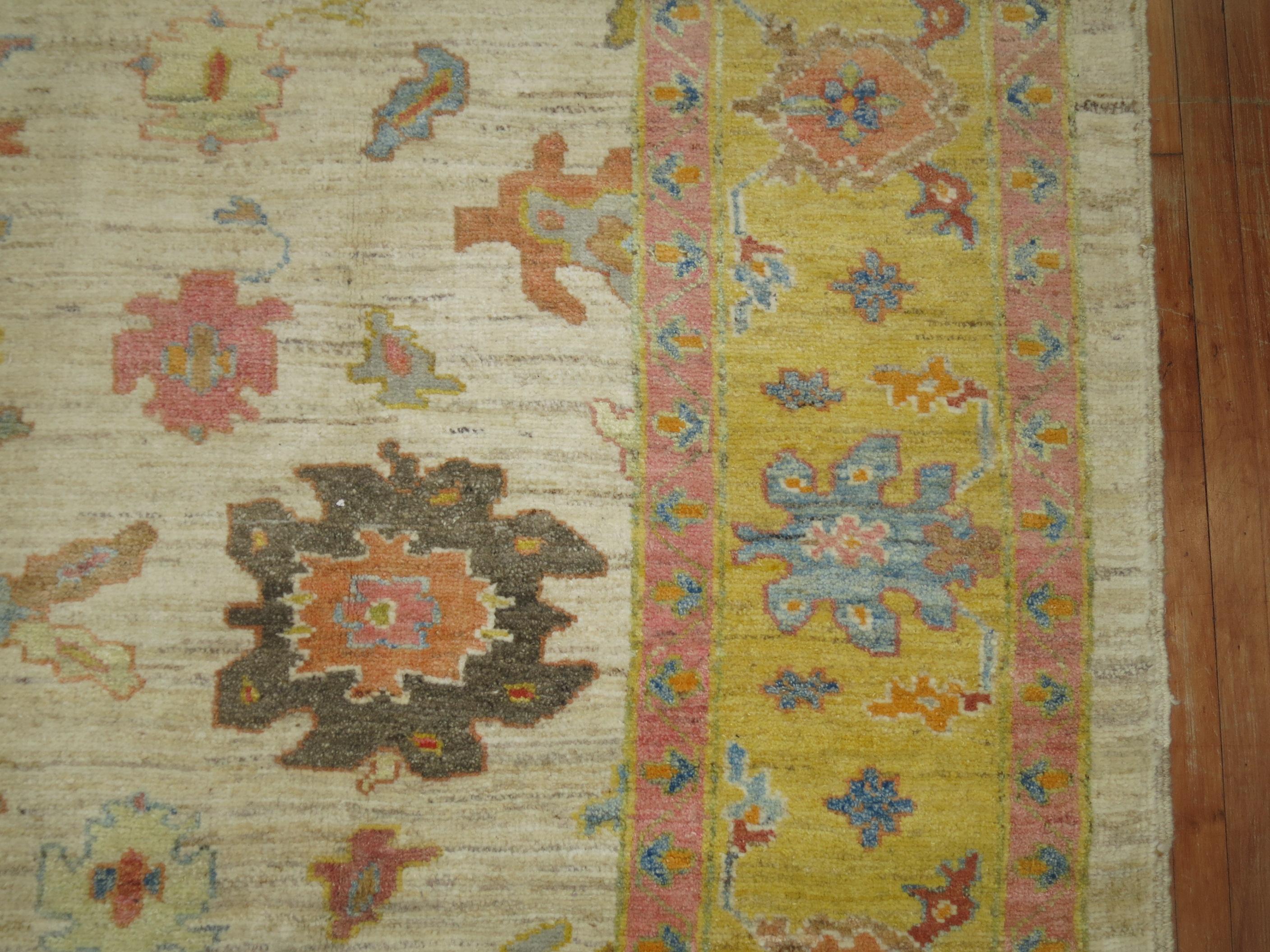 Zabihi Collection Vintage Inspired Turkish Oushak Rug In Excellent Condition For Sale In New York, NY