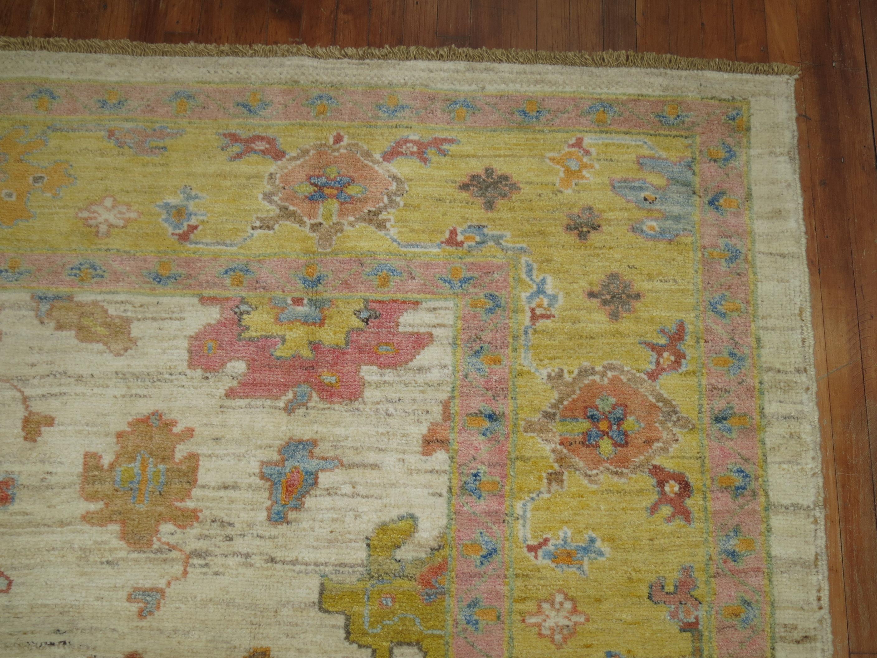 Contemporary Zabihi Collection Vintage Inspired Turkish Oushak Rug For Sale