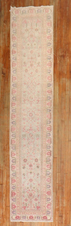 Zabihi Collection Vintage Light Green Pink Khotan Runner