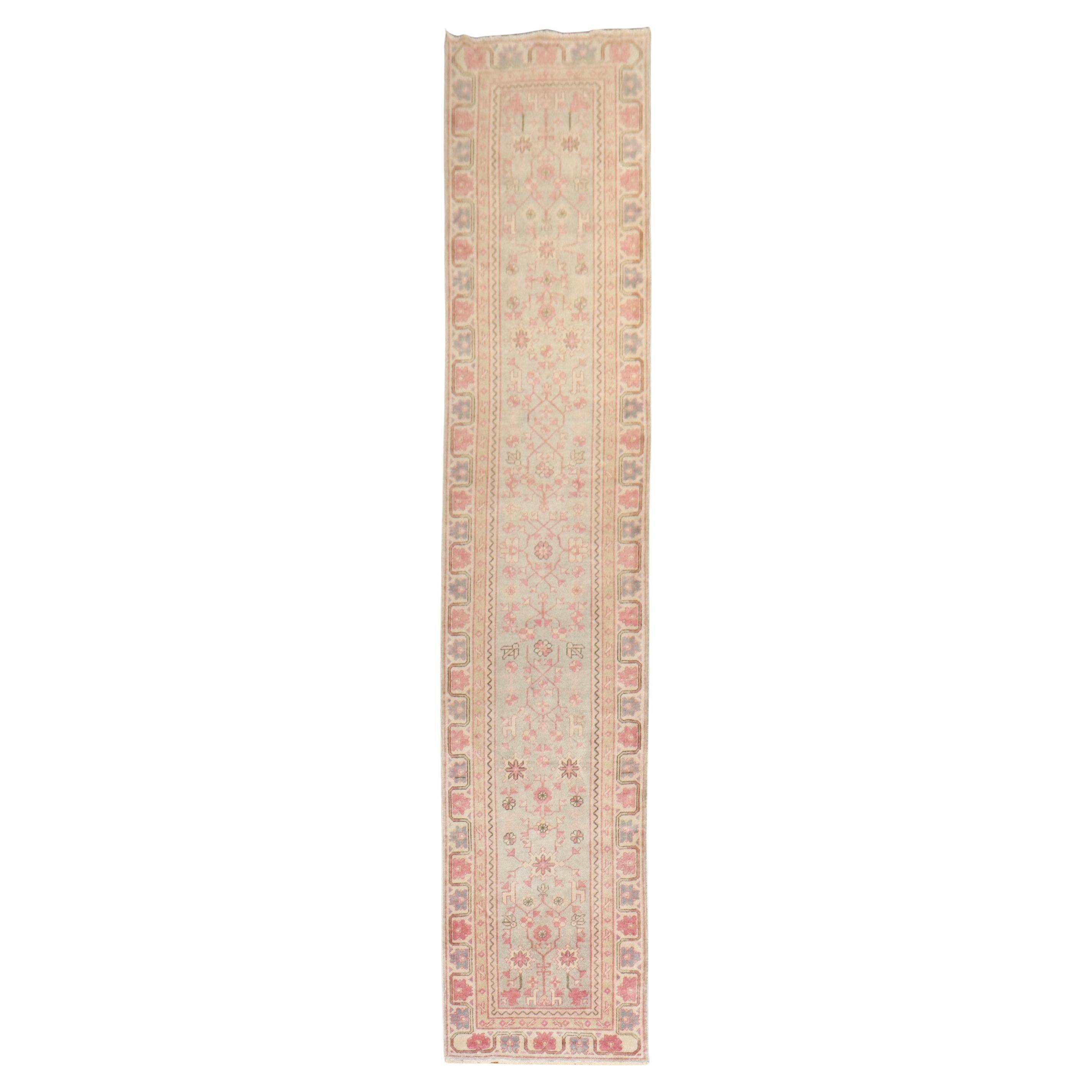 Zabihi Collection Vintage Light Green Pink Khotan Runner