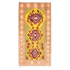 Zabihi Collection Vintage Lime Green Yellow Throw Kilim