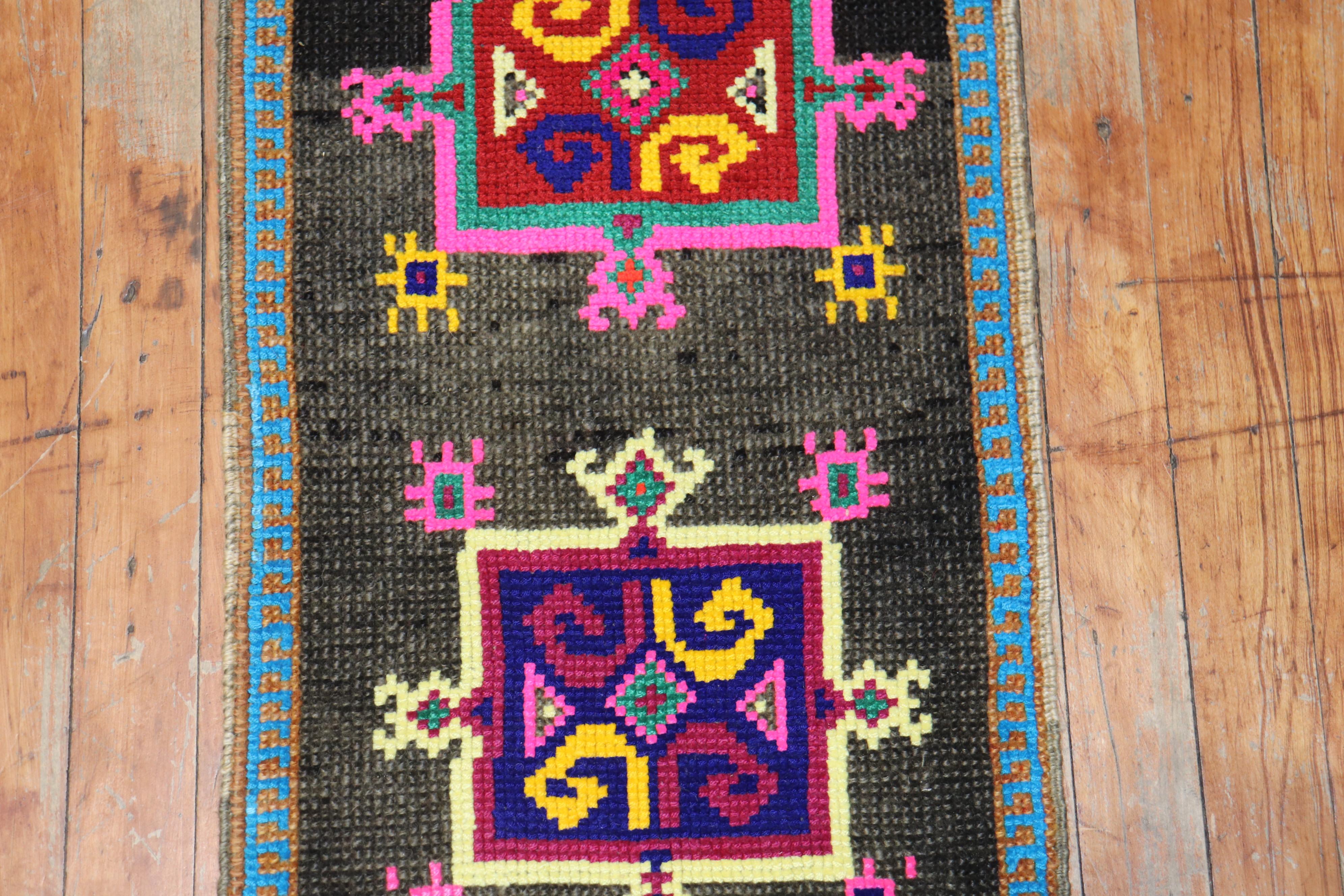 Hand-Knotted Zabihi Collection Vintage Mini Turkish Rug For Sale