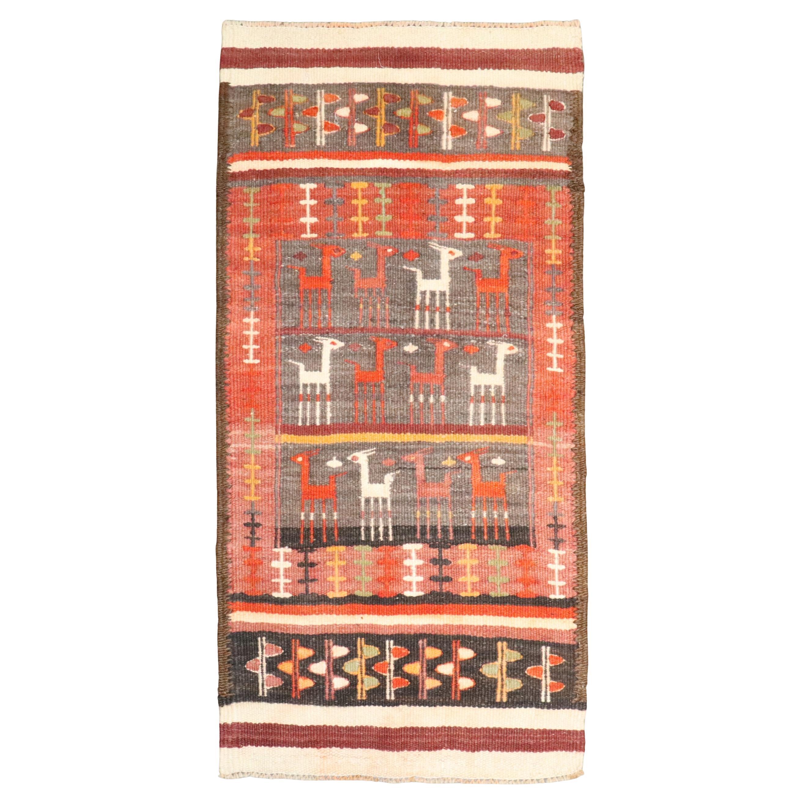 Zabihi Collection Vintage Marokkanisches Tier Flachgewebe Kelim