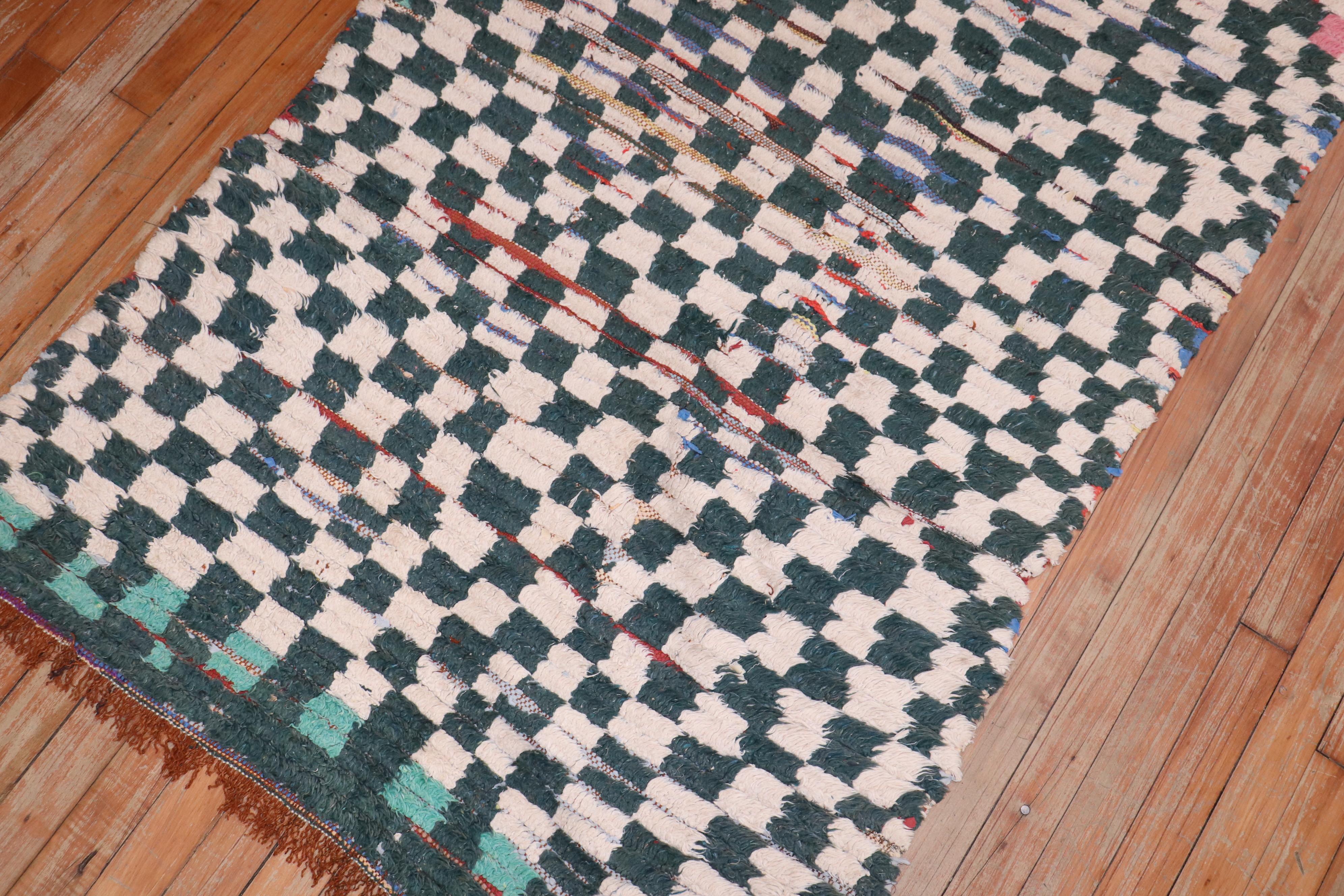 Mid-Century Modern Zabihi Collection Vintage Moroccan Checkerboard Runner For Sale
