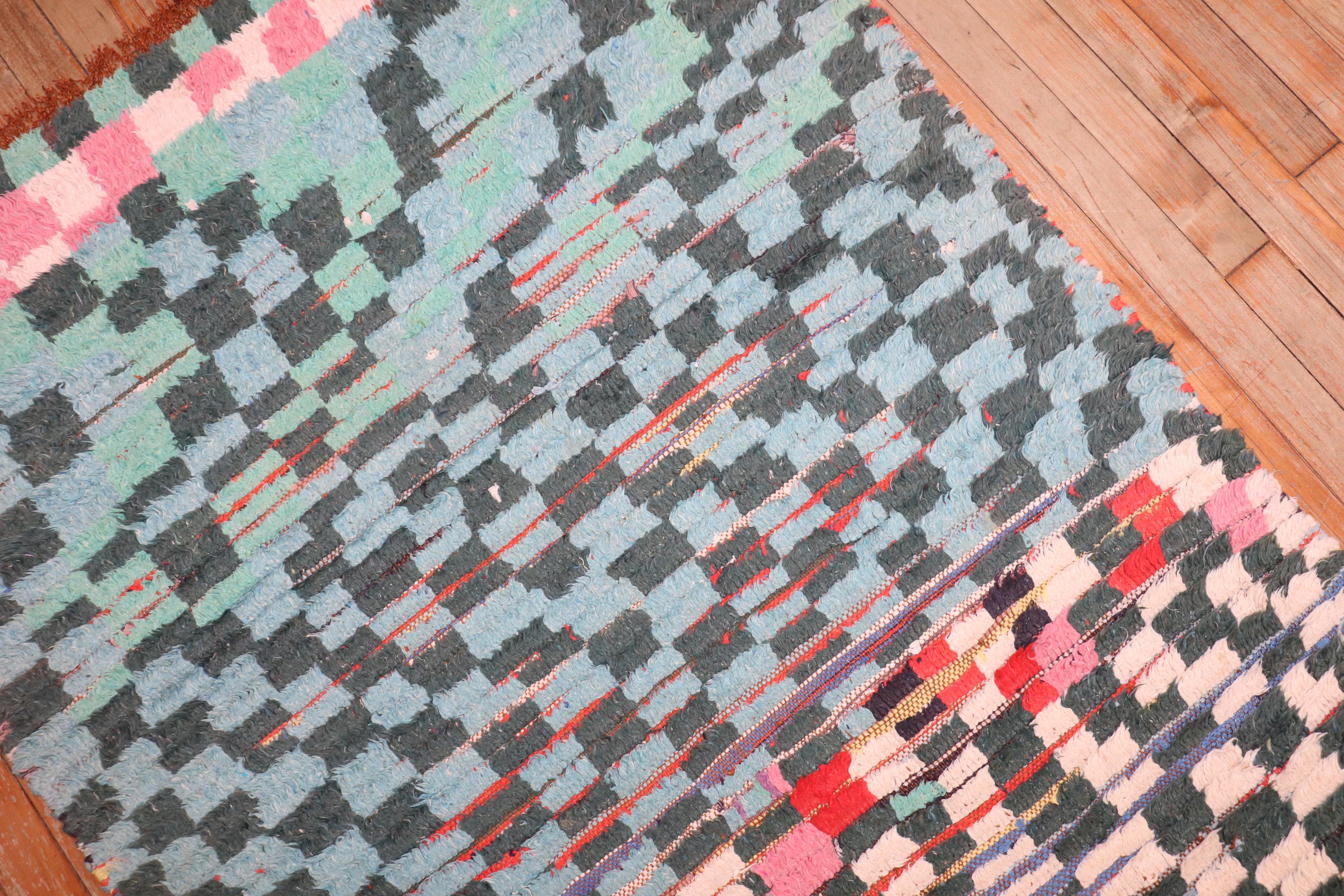 Zabihi Collection Vintage Moroccan Checkerboard Runner In Good Condition For Sale In New York, NY