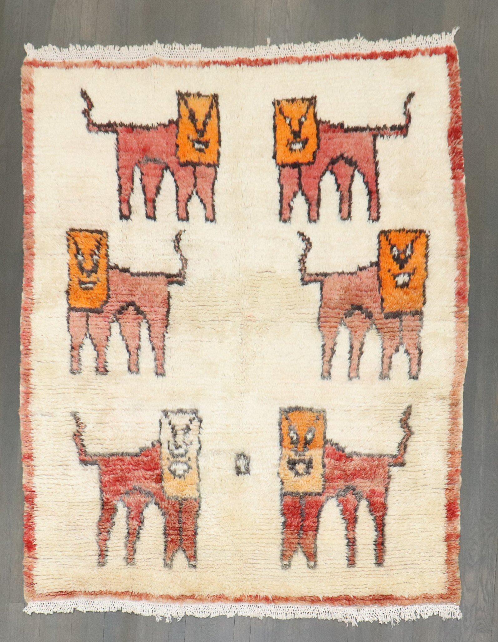 Zabihi Collection Vintage Moroccan Square Hallucinating Lions Rug For Sale 1