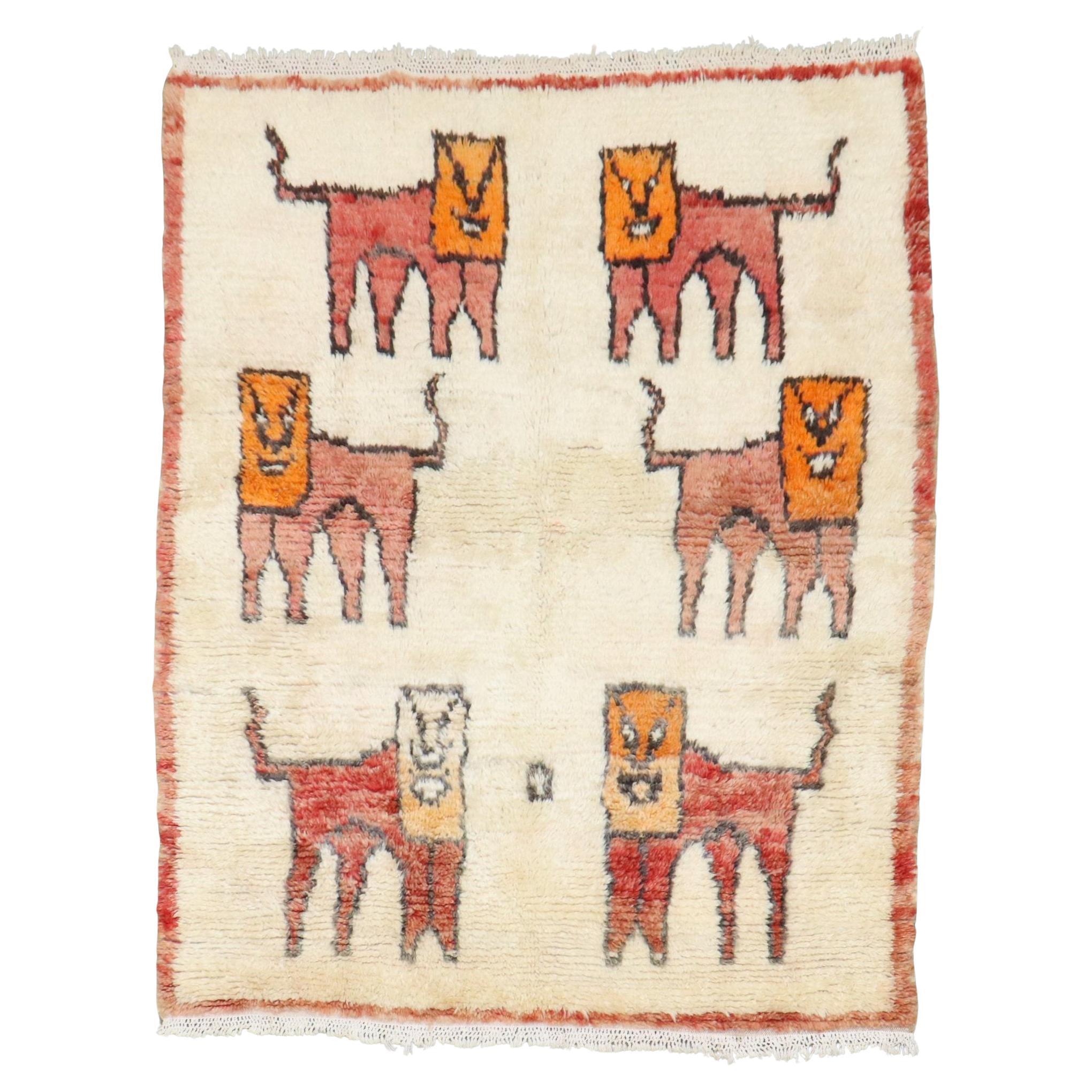 Zabihi Collection Vintage Marokkanisch Quadratisch Halluzinierende Löwen Teppich