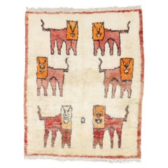 Zabihi Collection Vintage Marokkanisch Quadratisch Halluzinierende Löwen Teppich