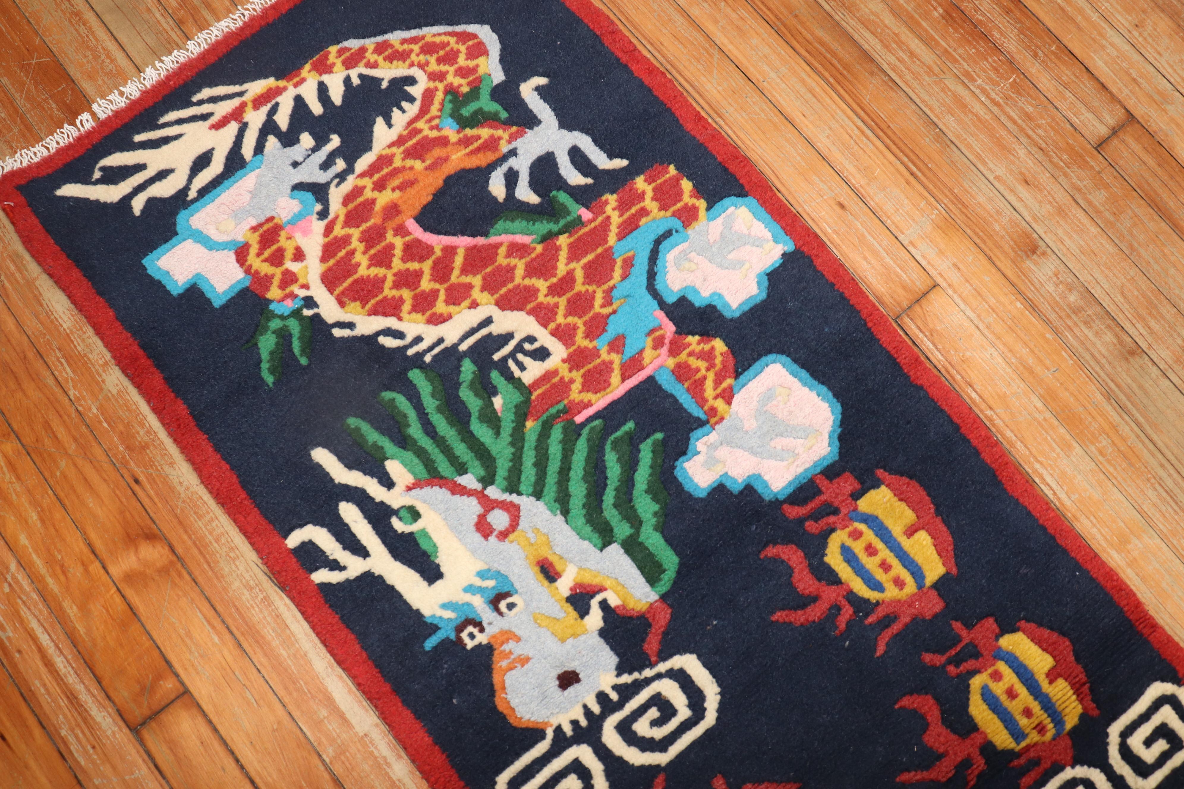 Khotan Zabihi Collection Vintage Narrow Dragon Tibetan Runner For Sale