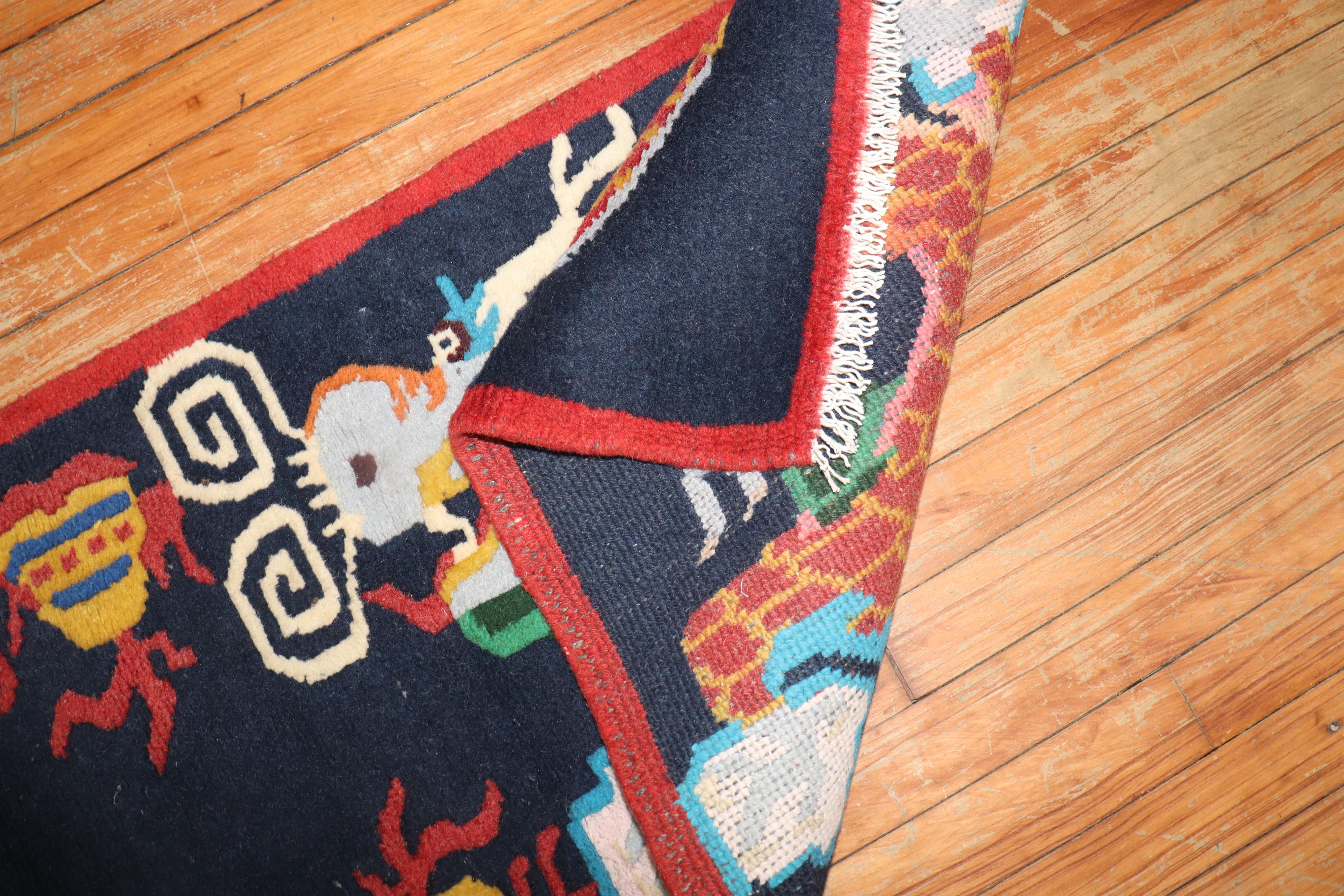 Wool Zabihi Collection Vintage Narrow Dragon Tibetan Runner For Sale