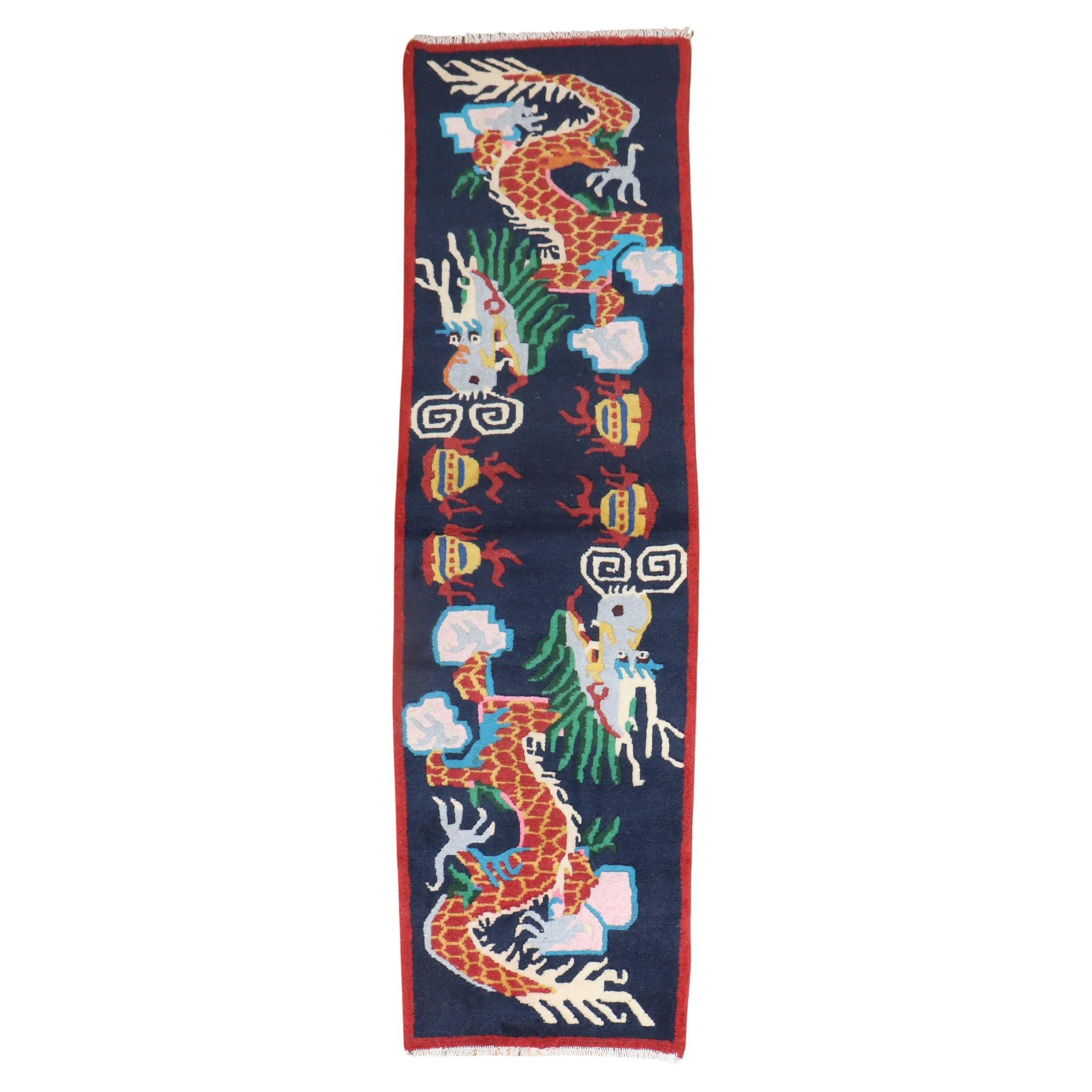 Zabihi Collection Vintage Narrow Dragon Tibetan Runner For Sale
