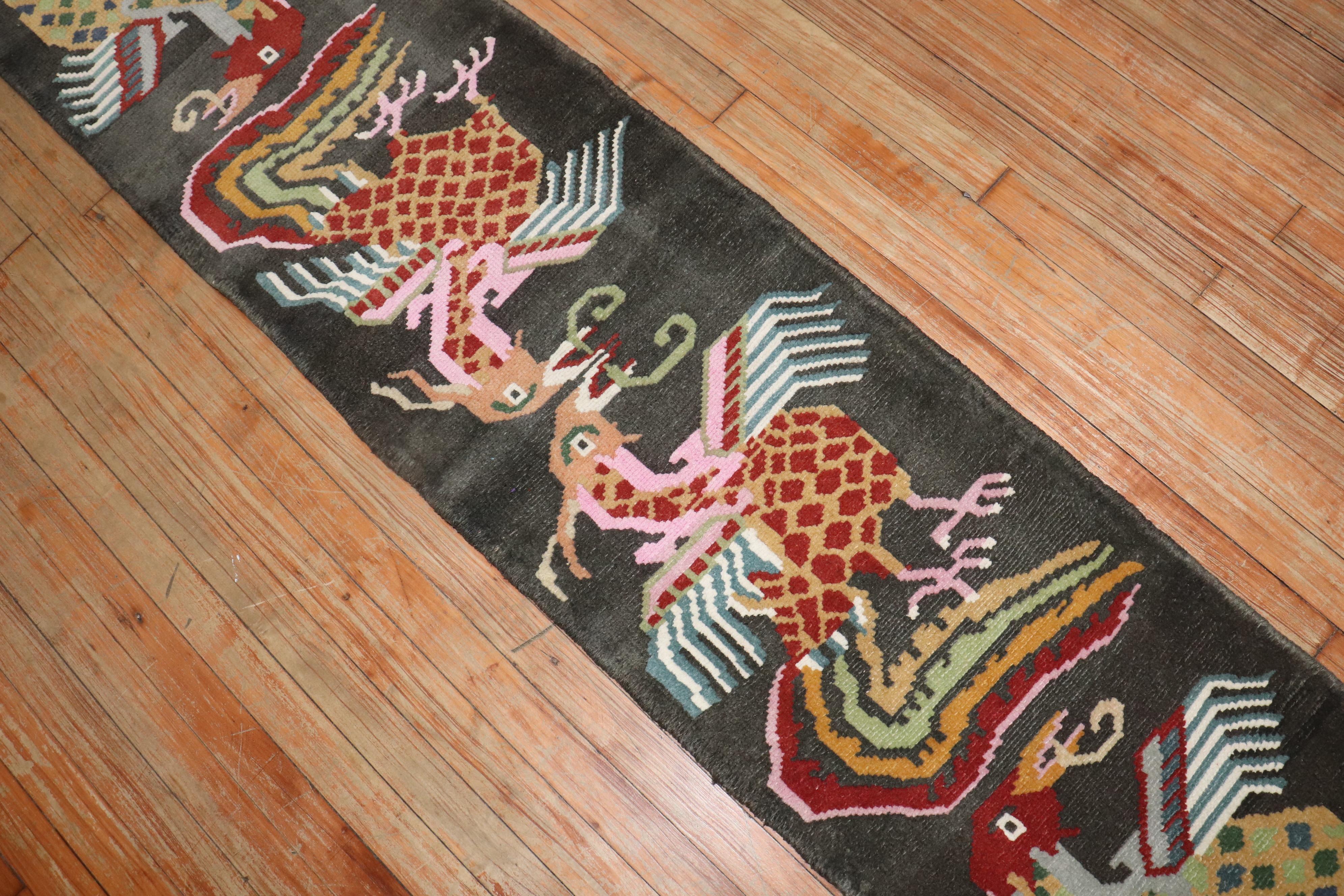 Zabihi Collection Vintage Narrow Tibetan Runner In Good Condition For Sale In New York, NY