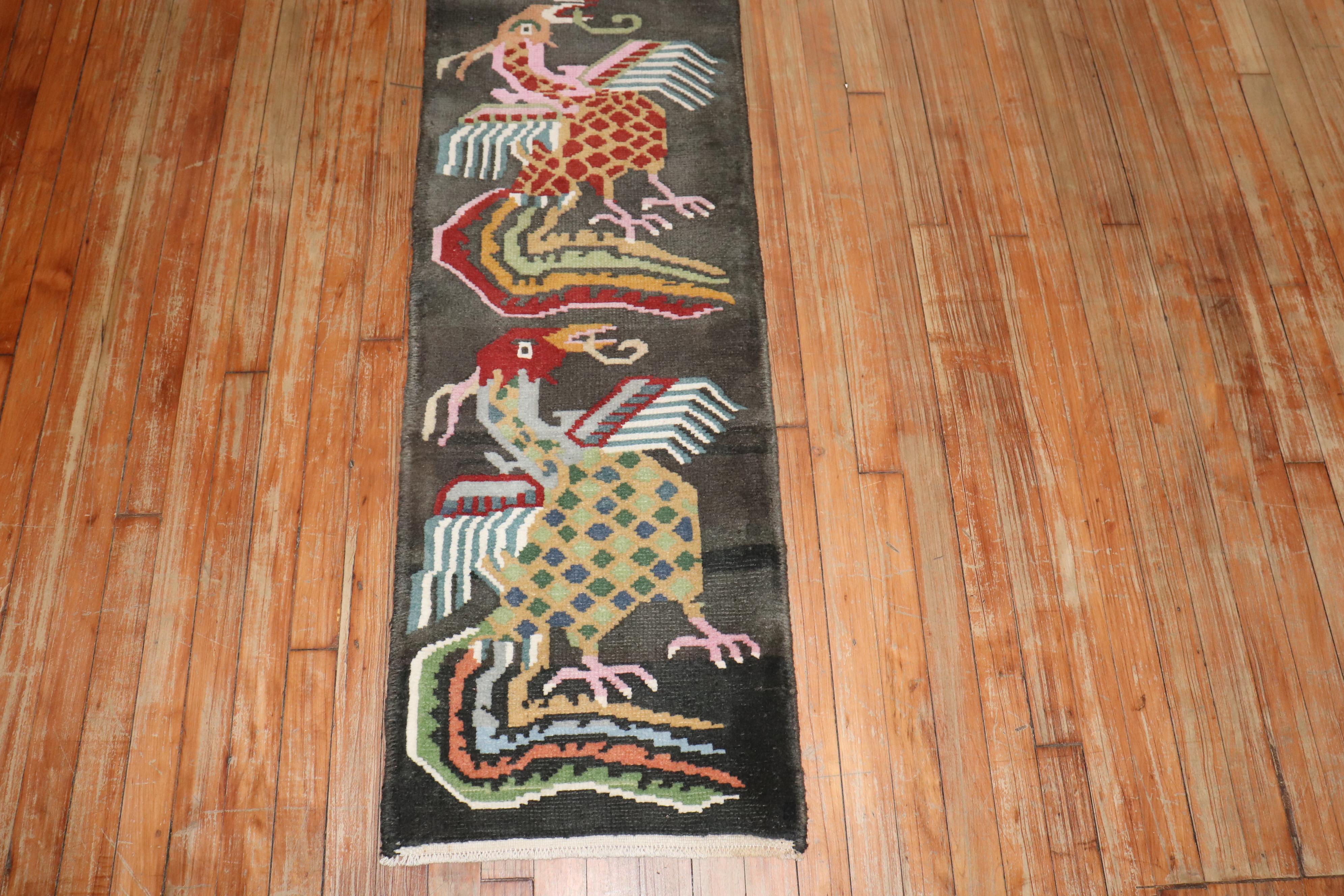 Wool Zabihi Collection Vintage Narrow Tibetan Runner For Sale