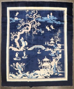 Zabihi Collection Vintage Navy Chinese Square Peking Rug