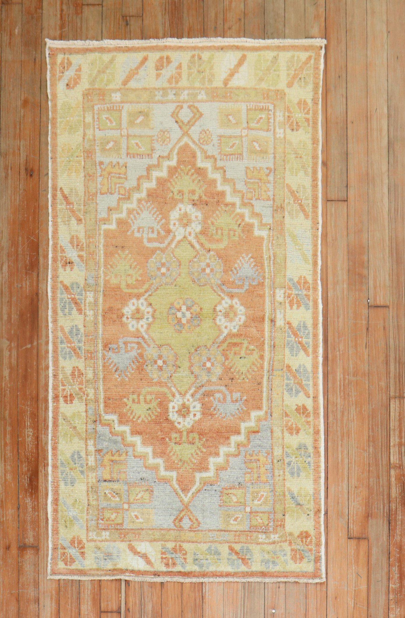 Zabihi Collection Vintage Orange Small Anatolian Rug In Good Condition For Sale In New York, NY