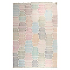 Zabihi Collection Vintage Pastel Geometric Influenced Turkish Kilim 