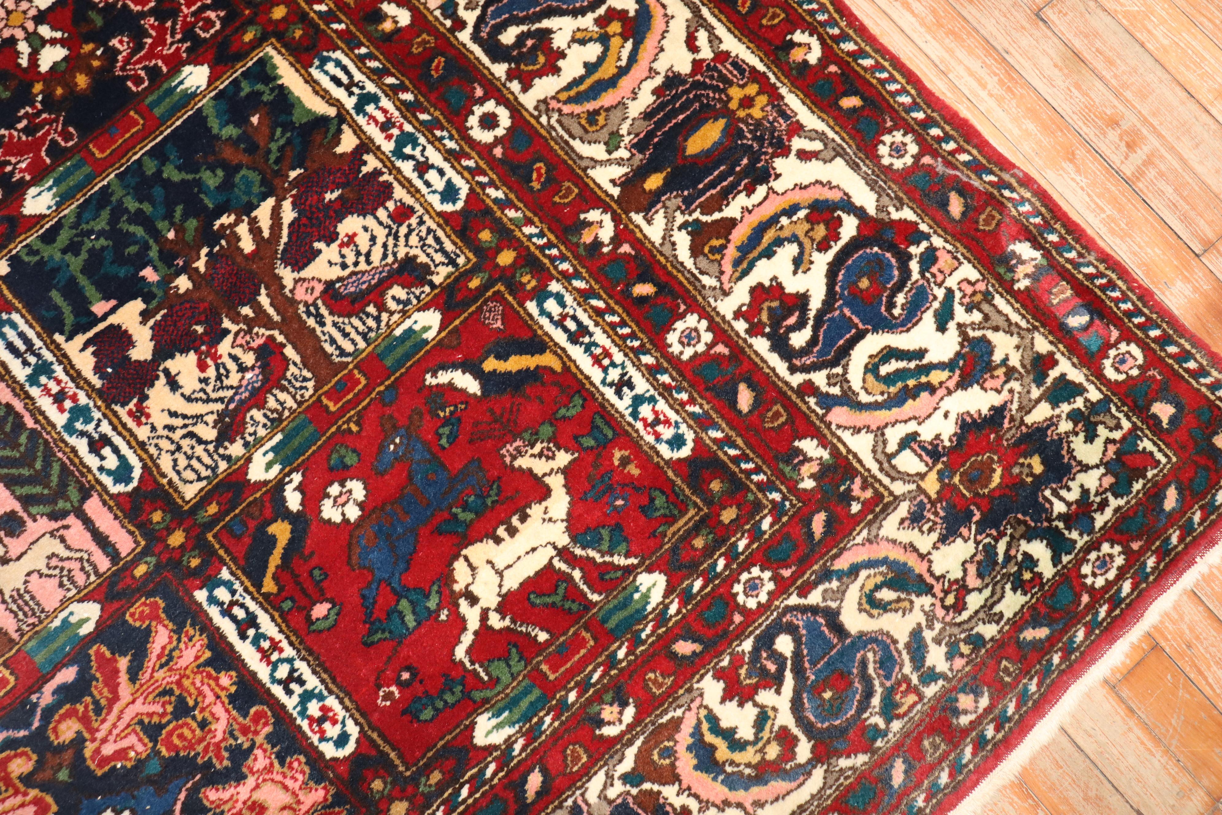 Hand-Knotted Zabihi Collection Vintage Persian Bakhtiari Square Rug For Sale