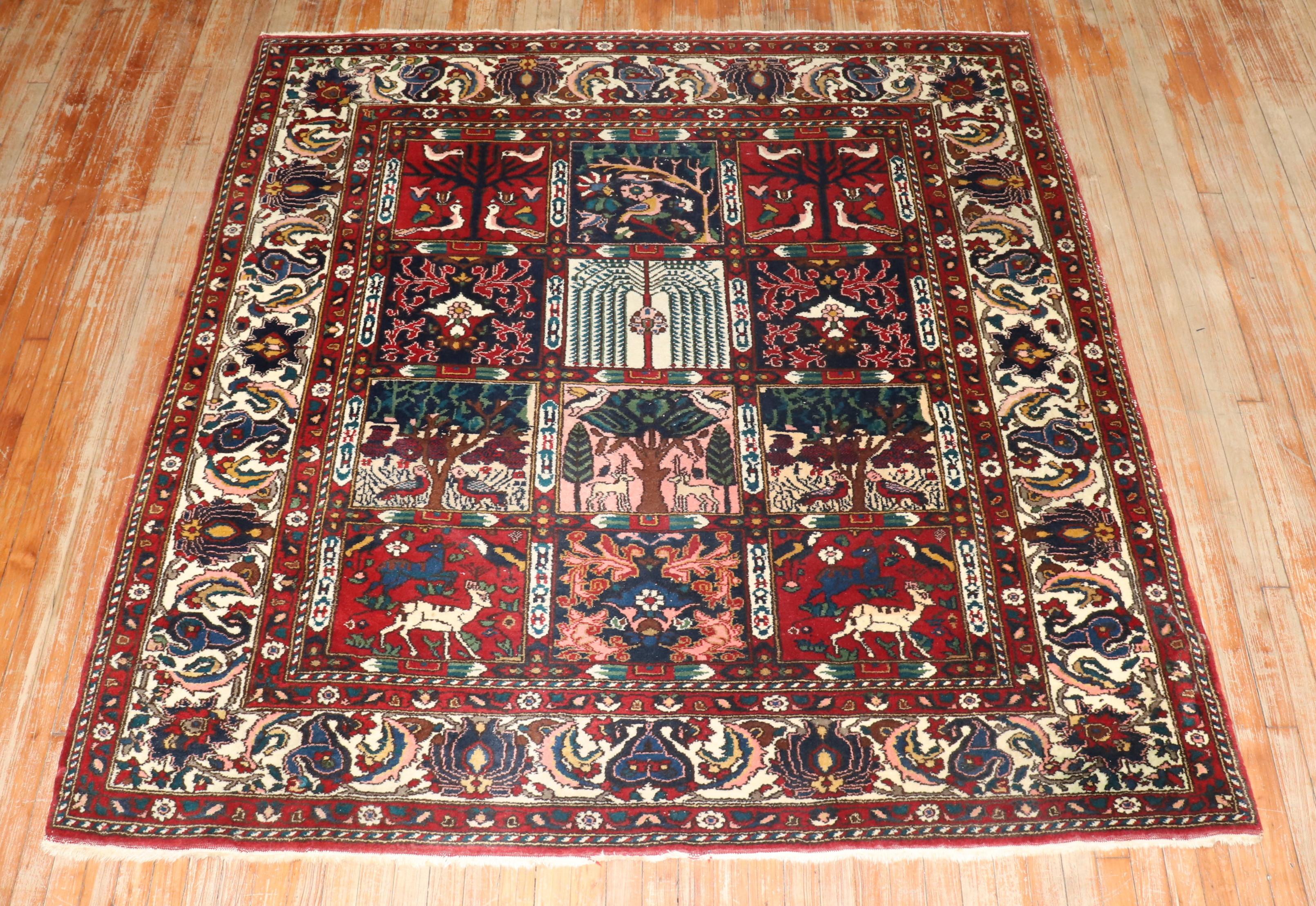 Zabihi Kollektion Vintage Persischer Bakhtiari Quadratischer Teppich im Angebot 2