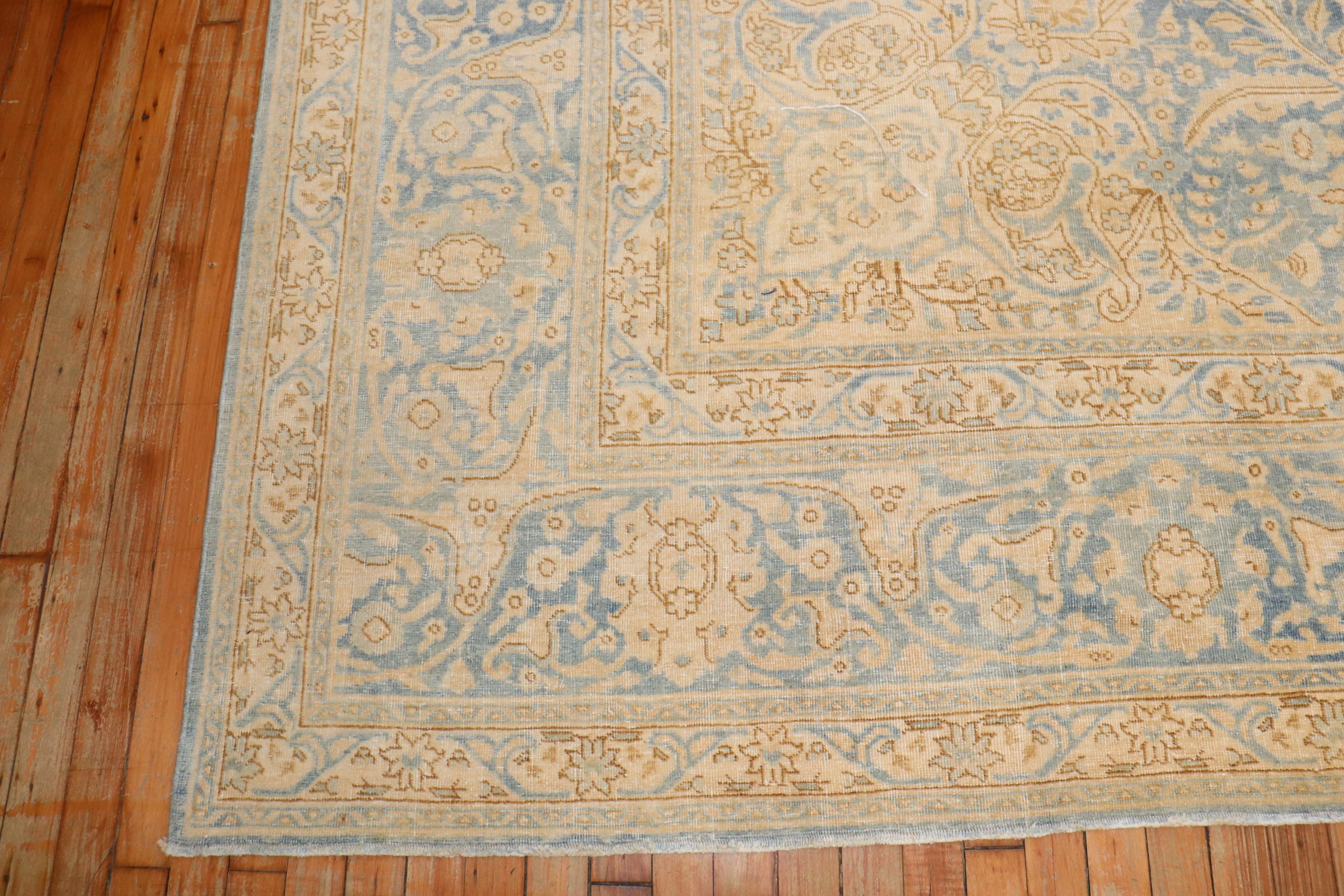 Zabihi Collection Vintage Persisch Blau Gold Persisch Kashan Teppich (Handgewebt) im Angebot