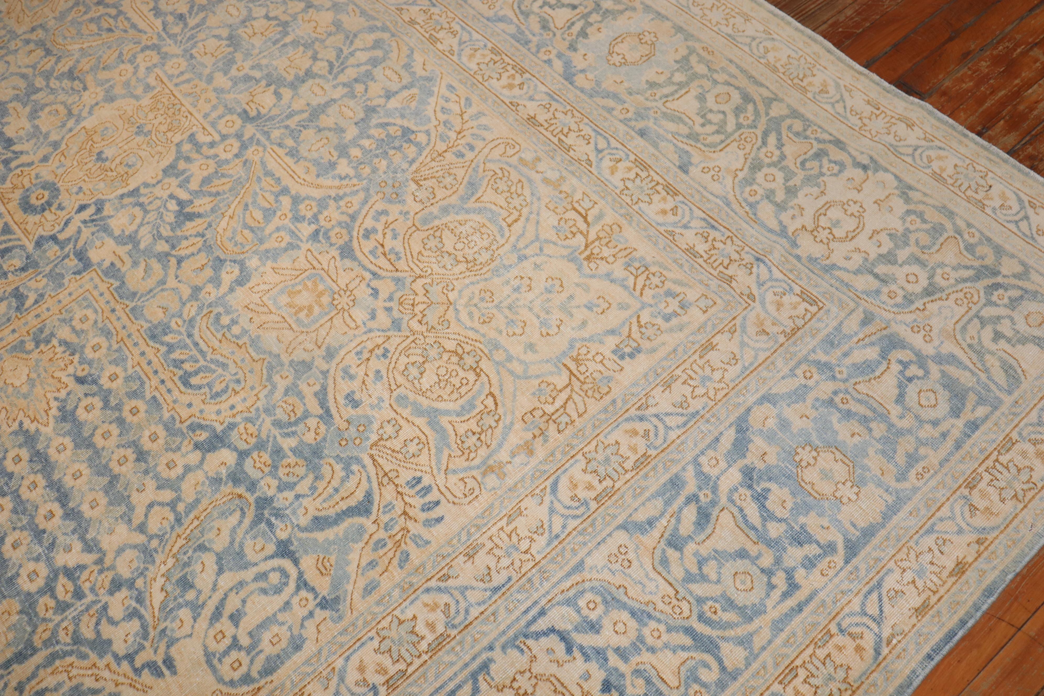 Zabihi Collection Vintage Persisch Blau Gold Persisch Kashan Teppich (Wolle) im Angebot