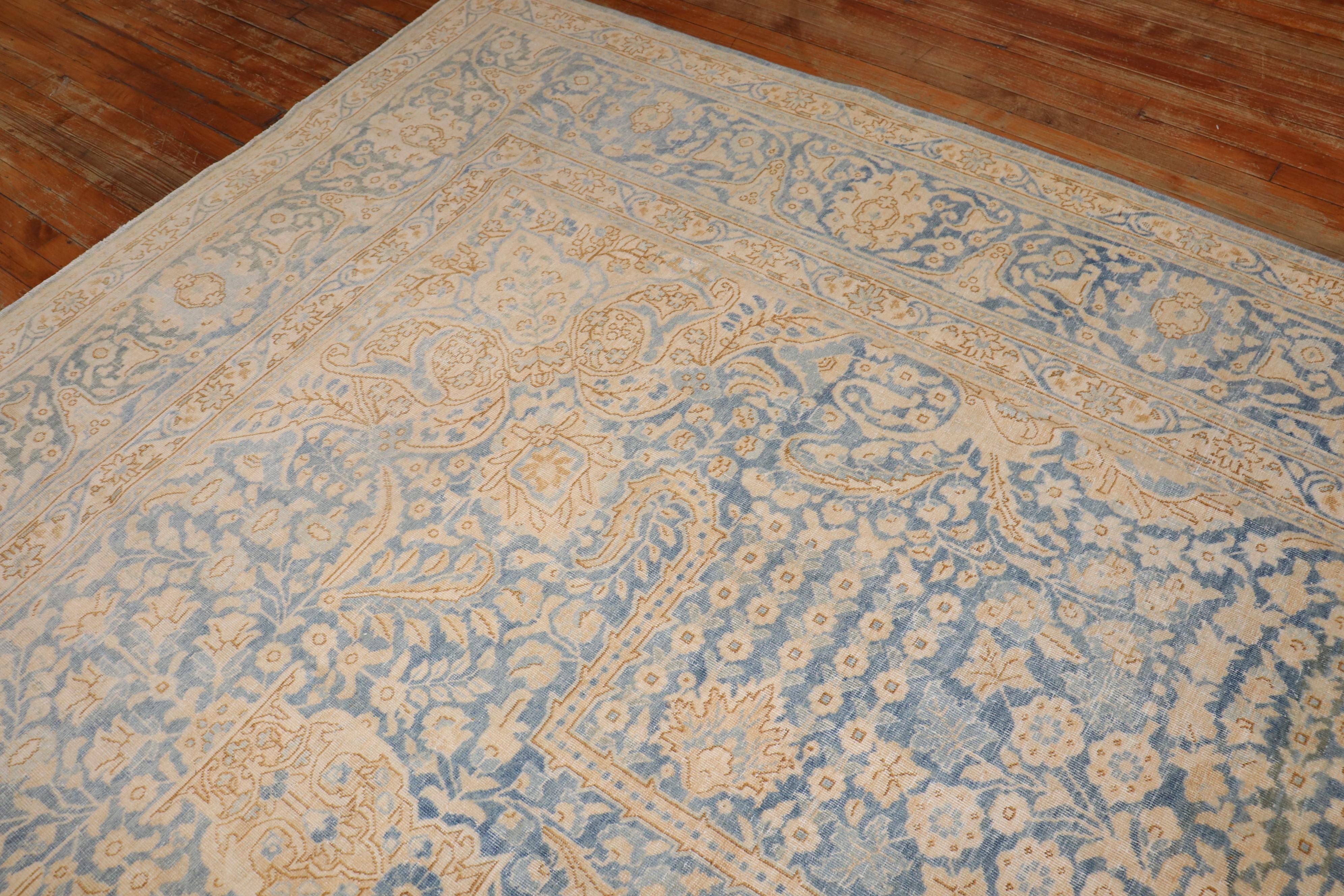 Zabihi Collection Vintage Persisch Blau Gold Persisch Kashan Teppich im Angebot 2