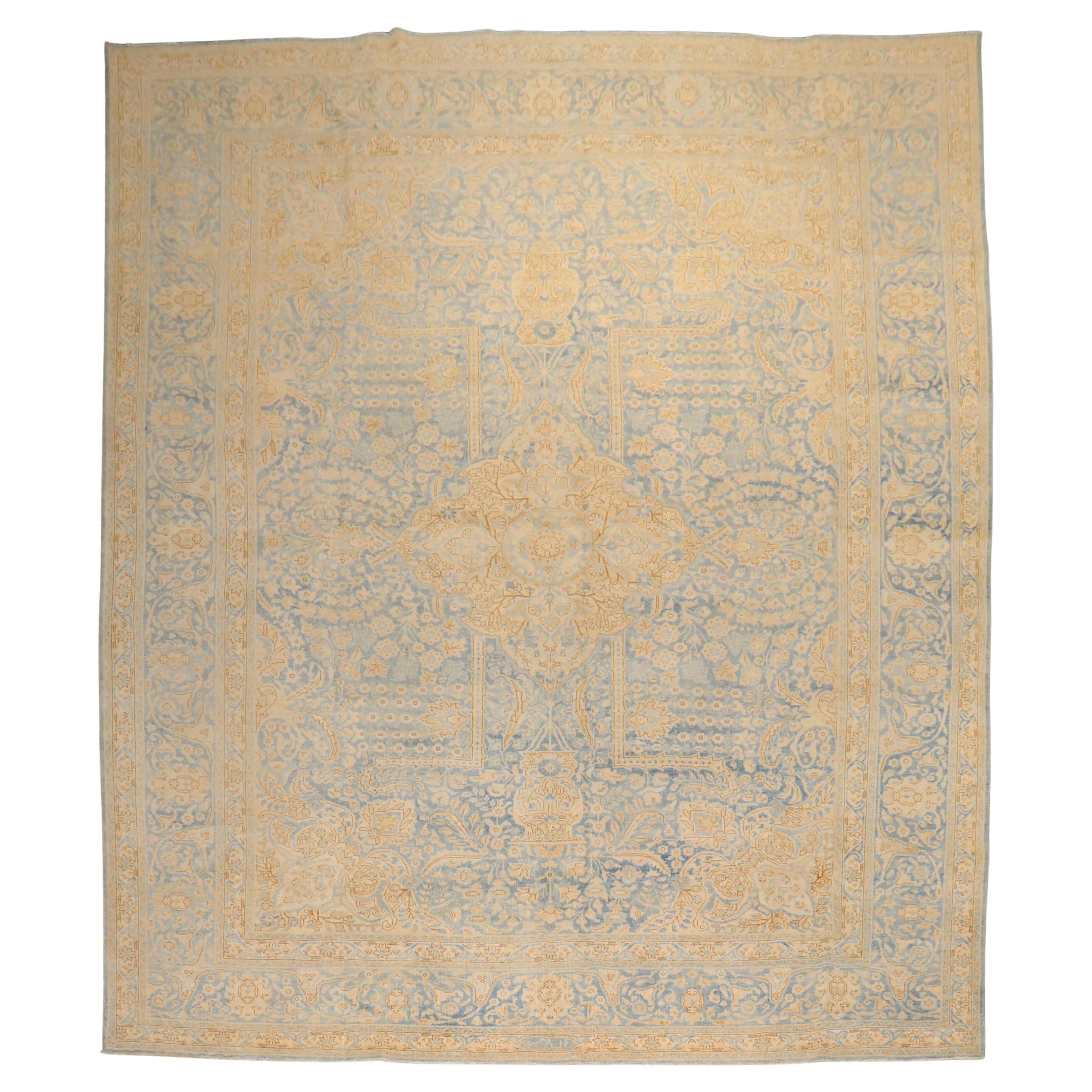 Zabihi Collection Vintage Persisch Blau Gold Persisch Kashan Teppich