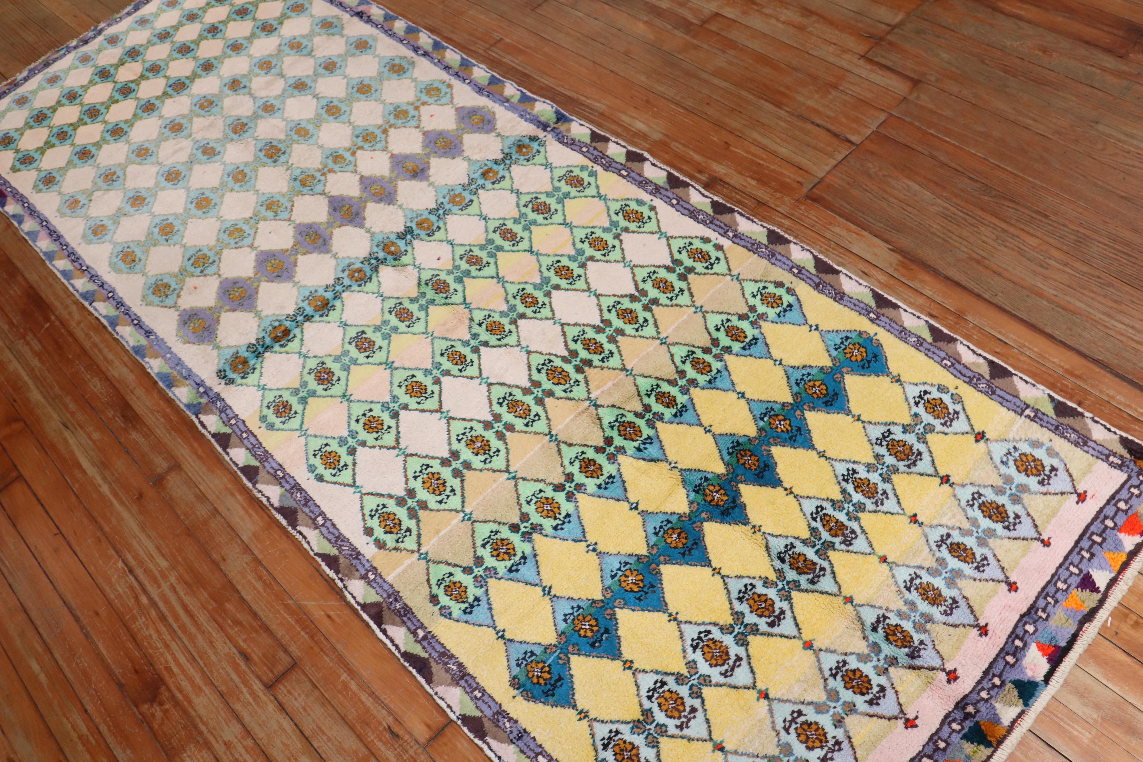 Art Déco Runner in cotone vintage persiano deco della Collection'S di Zabihi in vendita