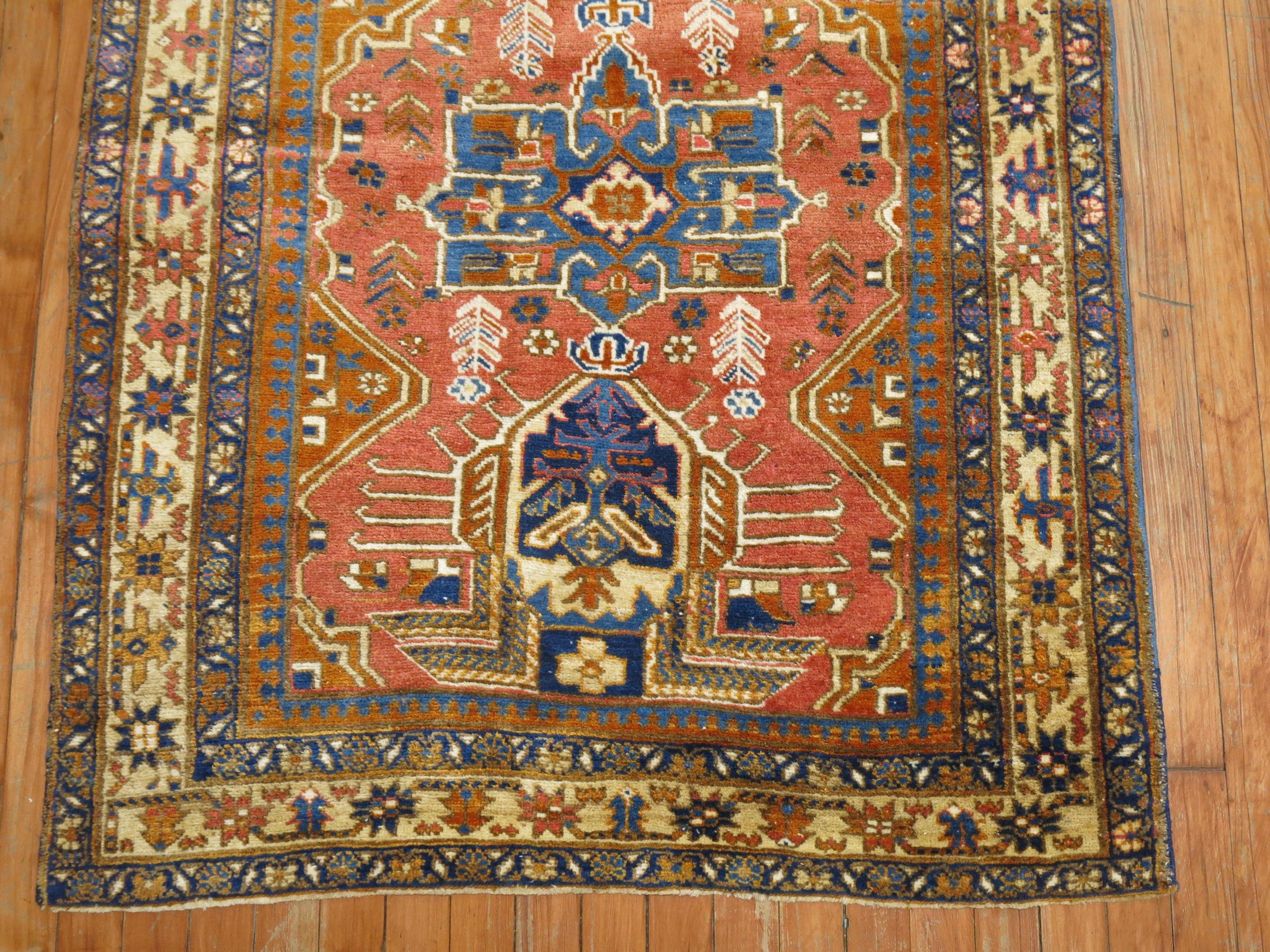 Hand-Woven Zabihi Collection Vintage Persian Heriz Scatter Rug For Sale