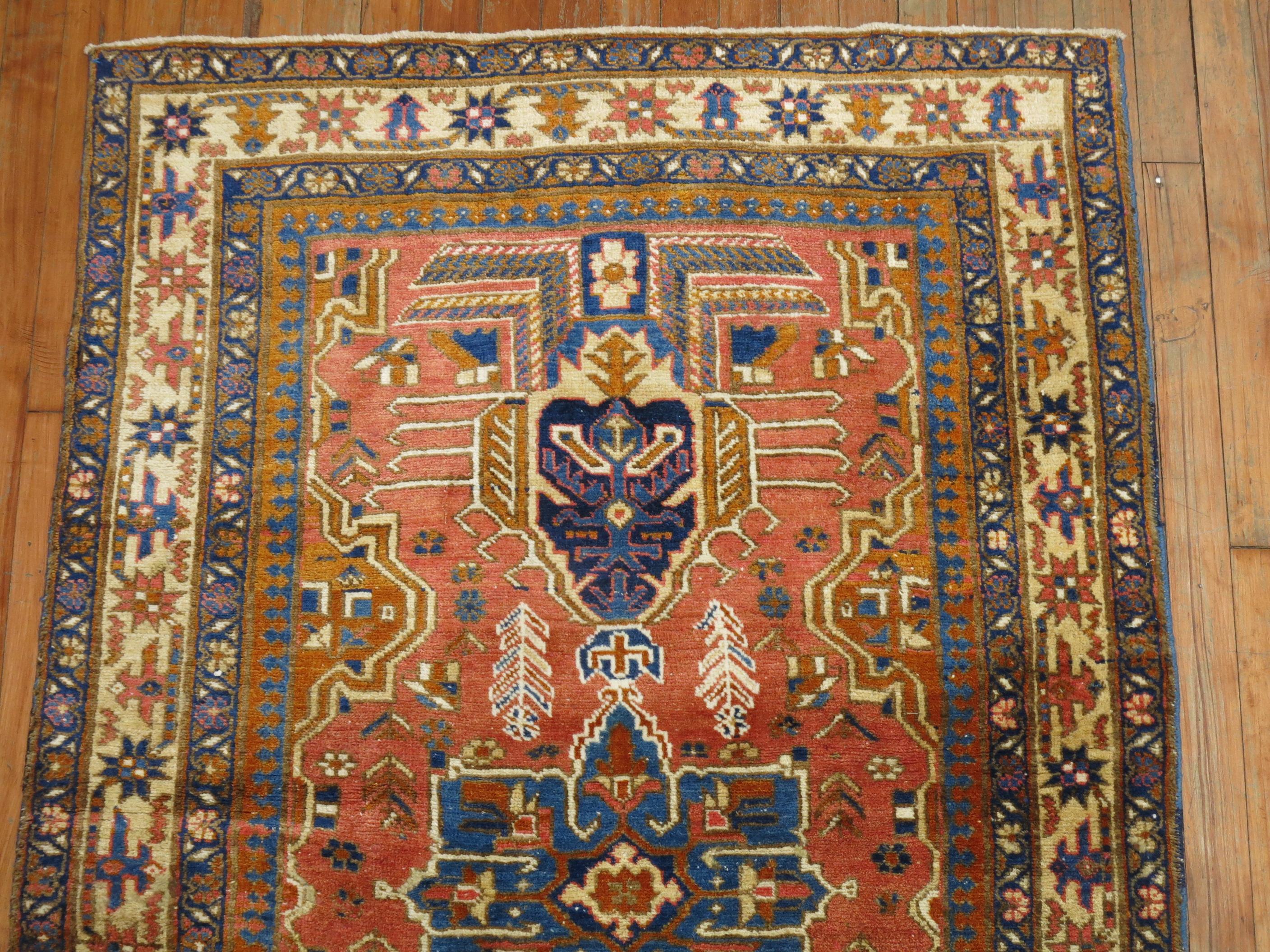 Zabihi Collection Vintage Persian Heriz Scatter Rug In Good Condition For Sale In New York, NY